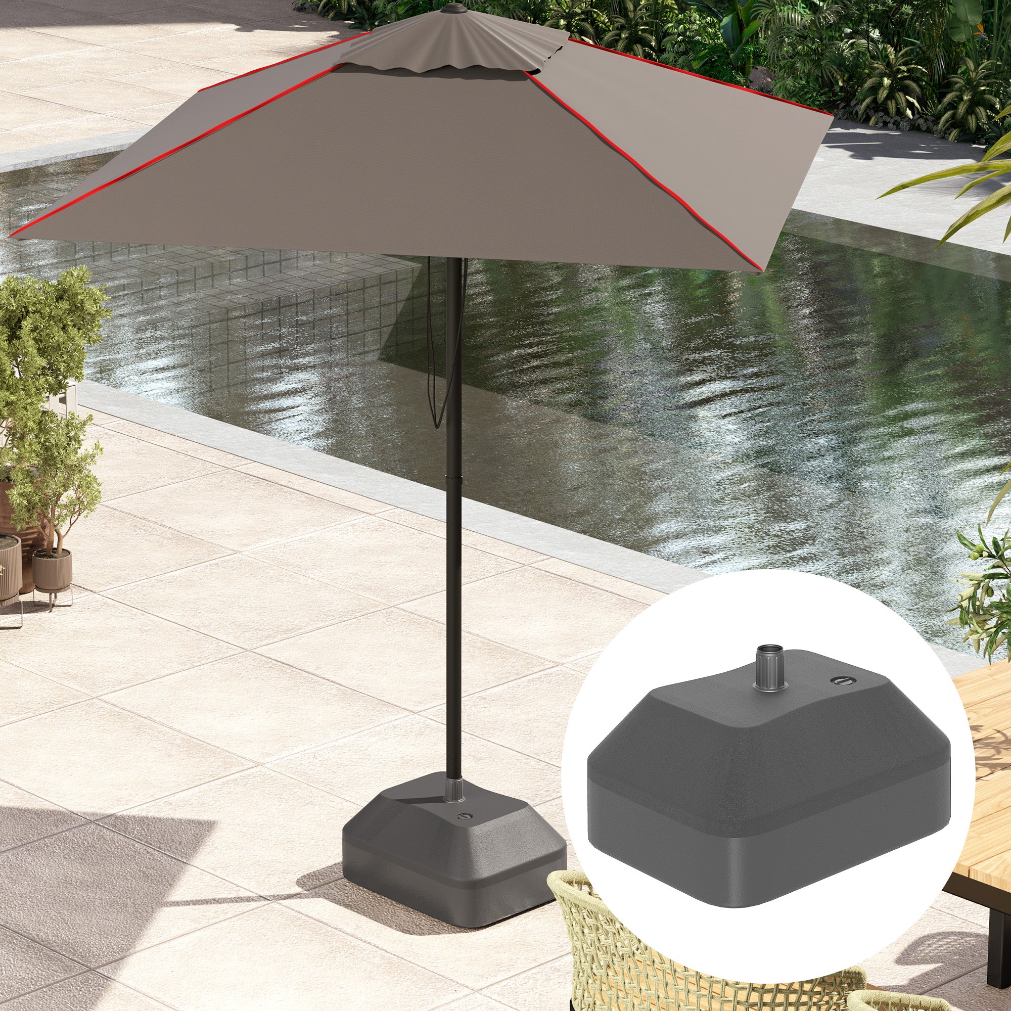 Outsunny Fillable Patio Umbrella Base, Heavy Duty Outdoor Umbrella Stand Base Patio Umbrella Stand, Filled Up to 53lbs with Stand or 44lbs with Water for Deck Poolside, Black