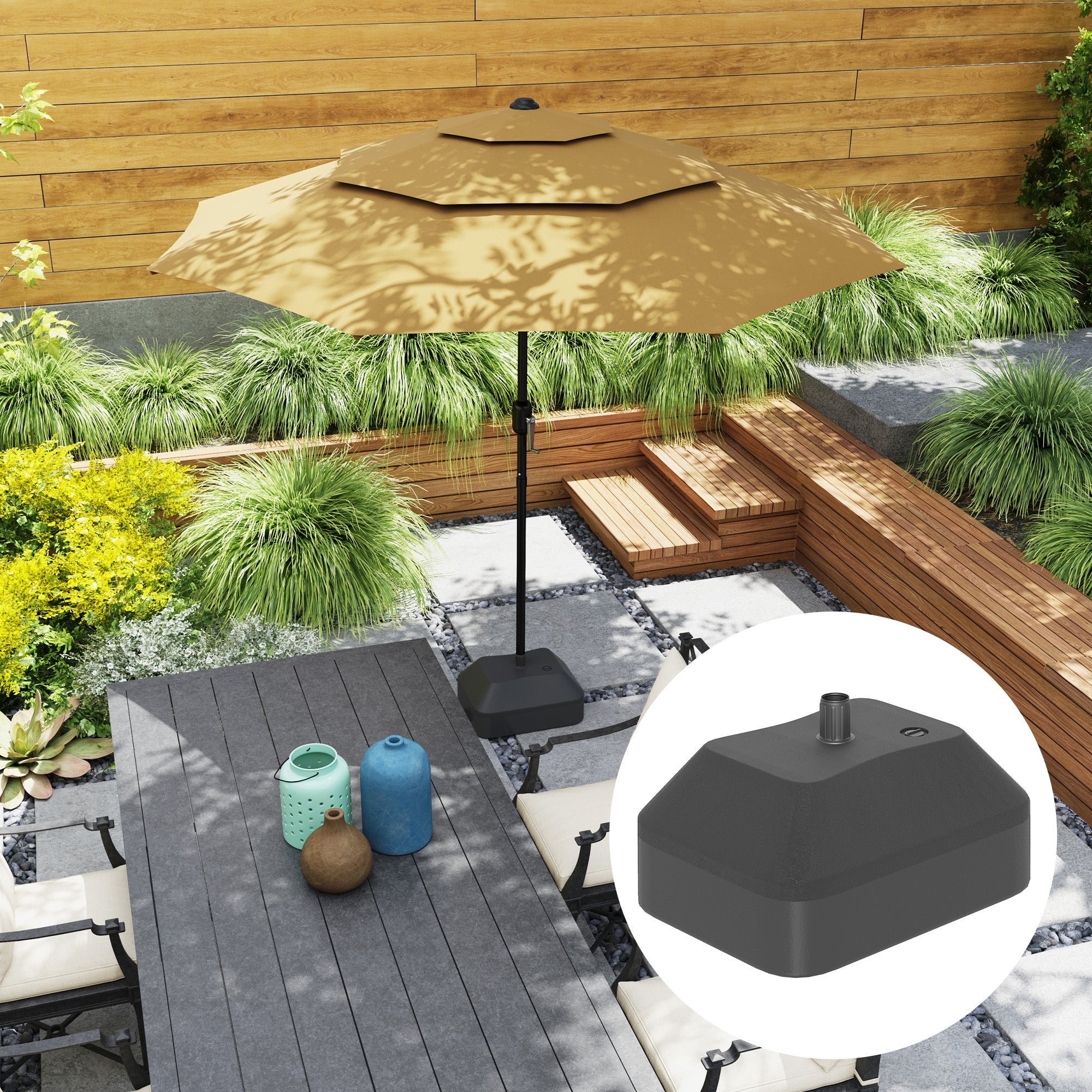 Outsunny Fillable Patio Umbrella Base, Heavy Duty Outdoor Umbrella Stand Base Patio Umbrella Stand, Filled Up to 53lbs with Stand or 44lbs with Water for Deck Poolside, Black