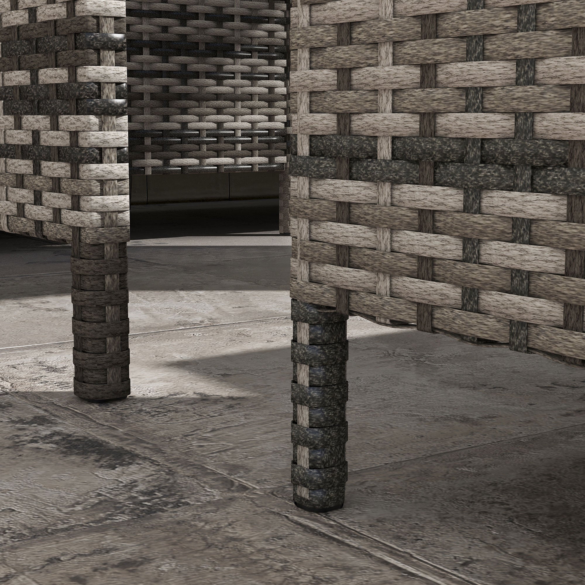 Outsunny 6 Pieces Patio Dining Set Wicker Outdoor Furniture Set Garden Rattan Sofa Set Outdoor Sectional Couch with Cushions, Dining Table and Ottomans, Sky Blue