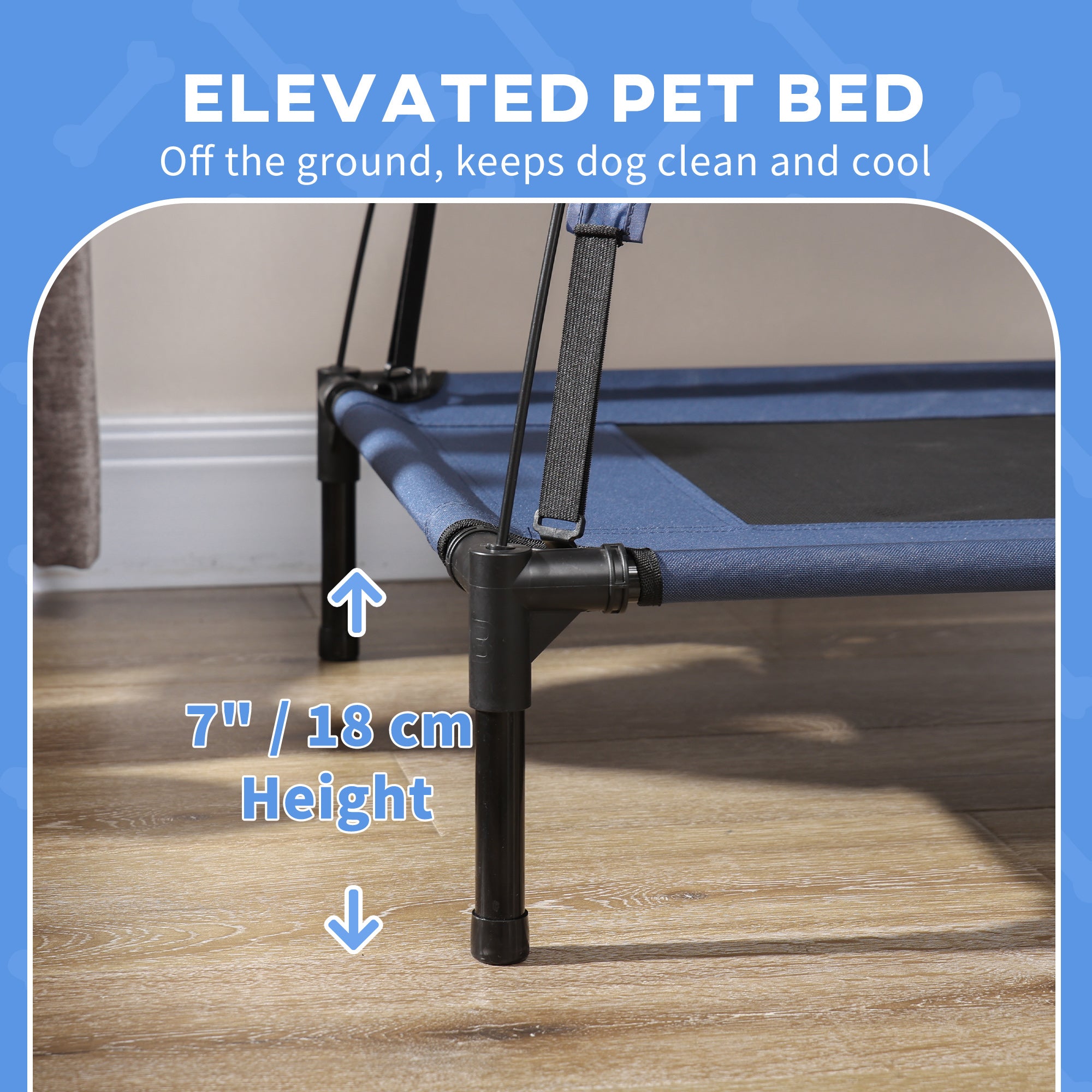 PawHut Elevated Dog Bed with Canopy, Portable Raised Dog Cot for S Sized Dogs, Indoor & Outdoor, 25" x 18" x 24", Dark Blue