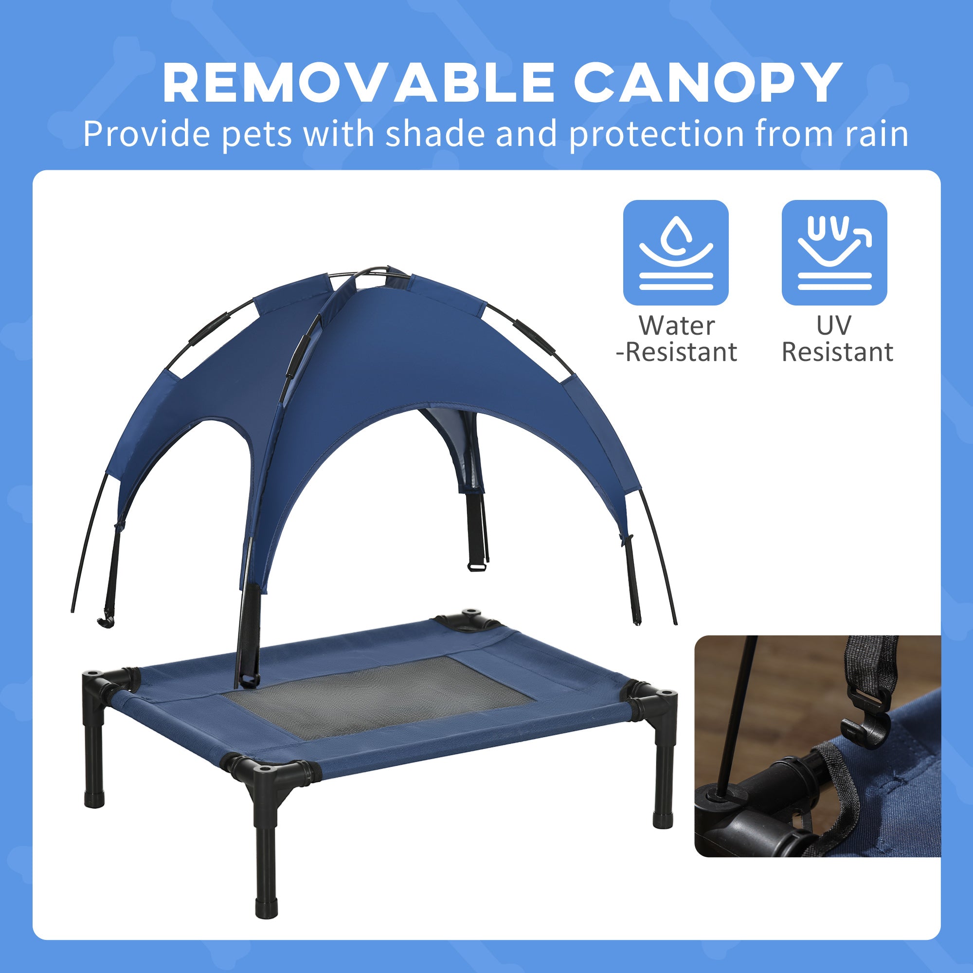 PawHut Elevated Dog Bed with Canopy, Portable Raised Dog Cot for S Sized Dogs, Indoor & Outdoor, 25" x 18" x 24", Dark Blue