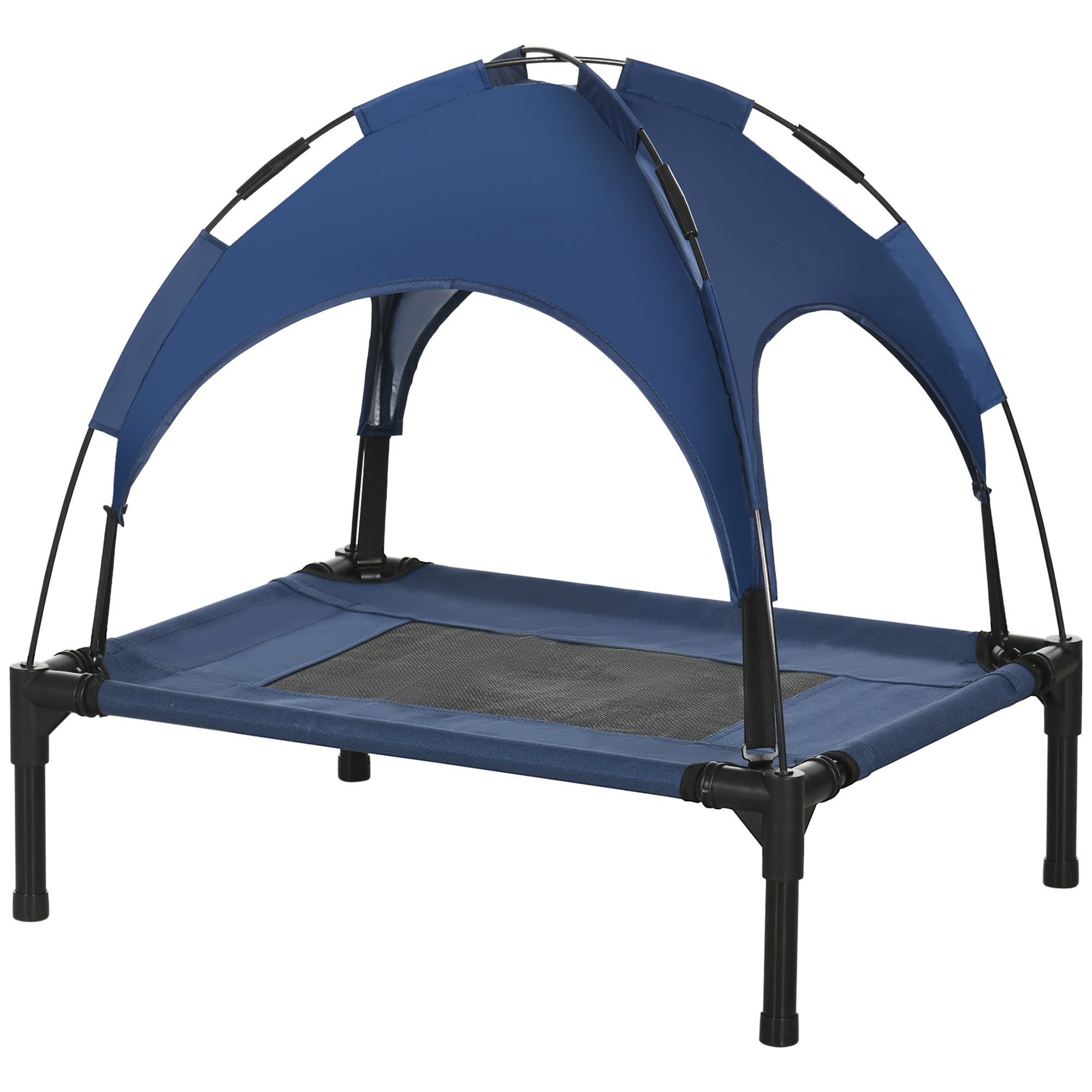 PawHut Elevated Dog Bed with Canopy, Portable Raised Dog Cot for S Sized Dogs, Indoor & Outdoor, 25" x 18" x 24", Dark Blue