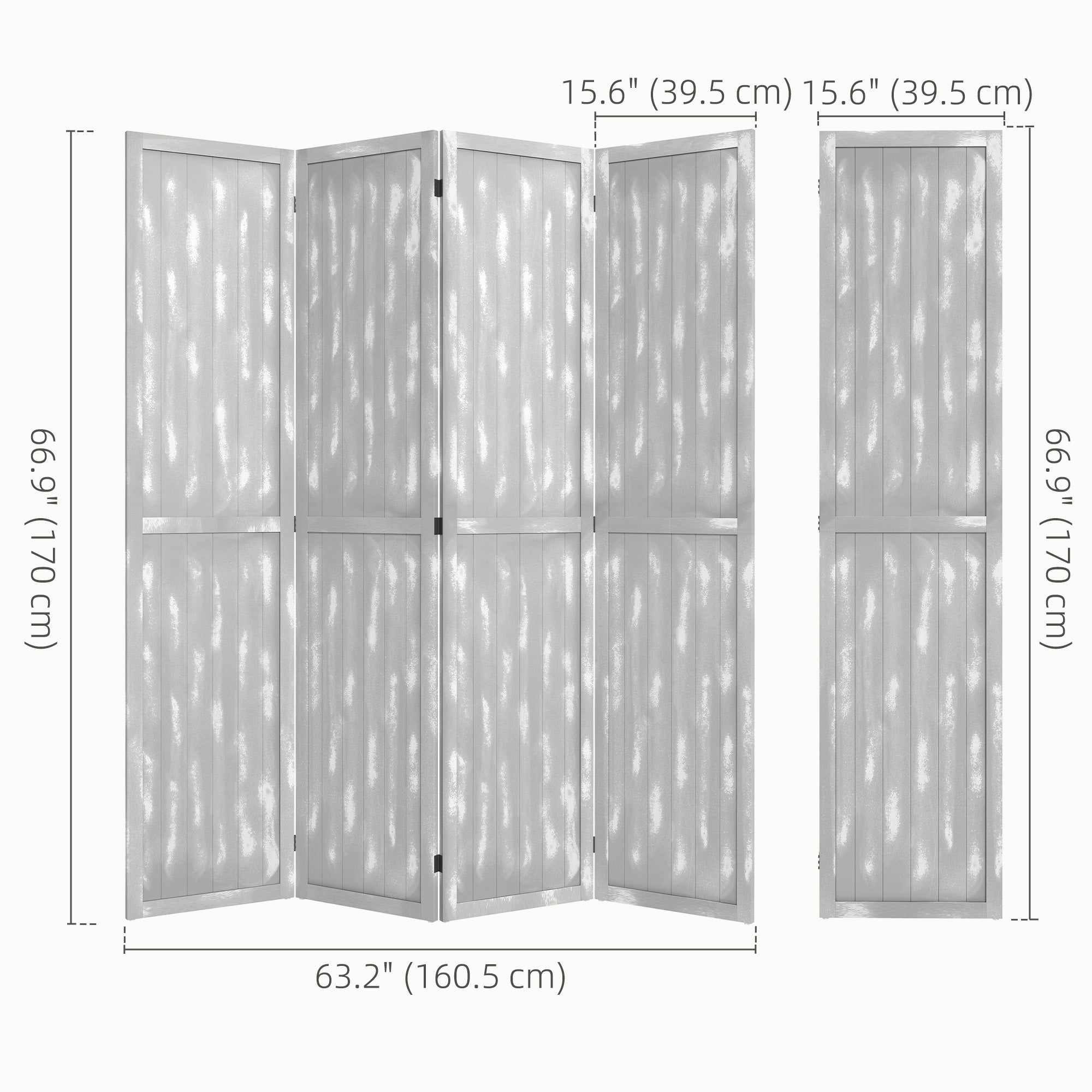 HOMCOM 5.6 FT. Tall 4-Panel Room Divider, Rustic White Panel Freestanding Folding Privacy Screen Panels, Partition Wall Divider for Indoor Bedroom Office, Grey