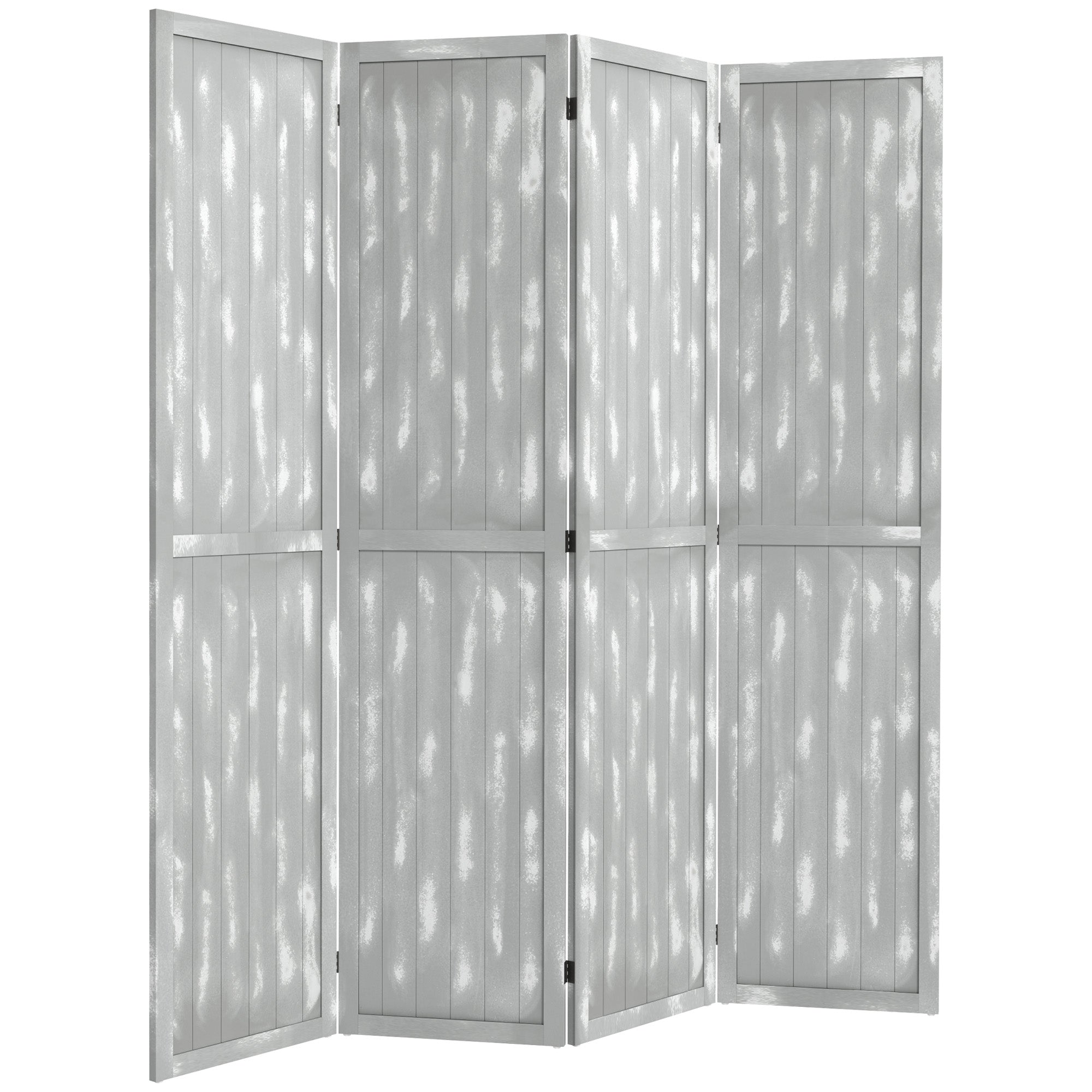 HOMCOM 5.6 FT. Tall 4-Panel Room Divider, Rustic White Panel Freestanding Folding Privacy Screen Panels, Partition Wall Divider for Indoor Bedroom Office, Grey