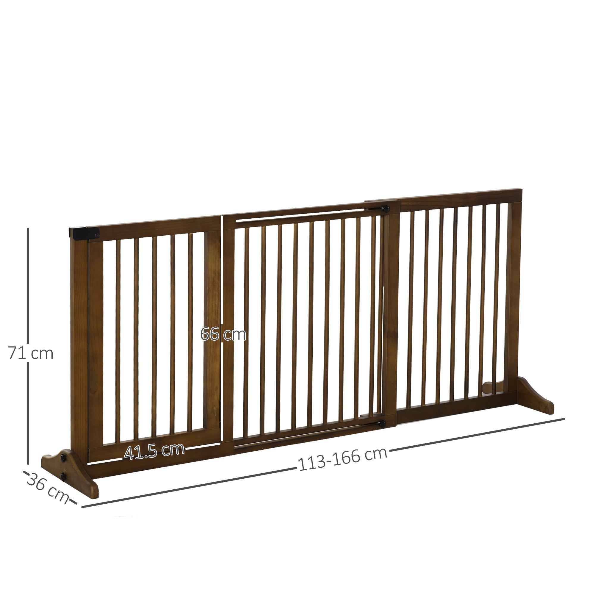 PawHut Adjustable Wooden Pet Gate Freestanding Dog Barrier Fence Doorway 3 Panels Safety Gate w/ Lockable Door Brown 71H x 113-166W cm