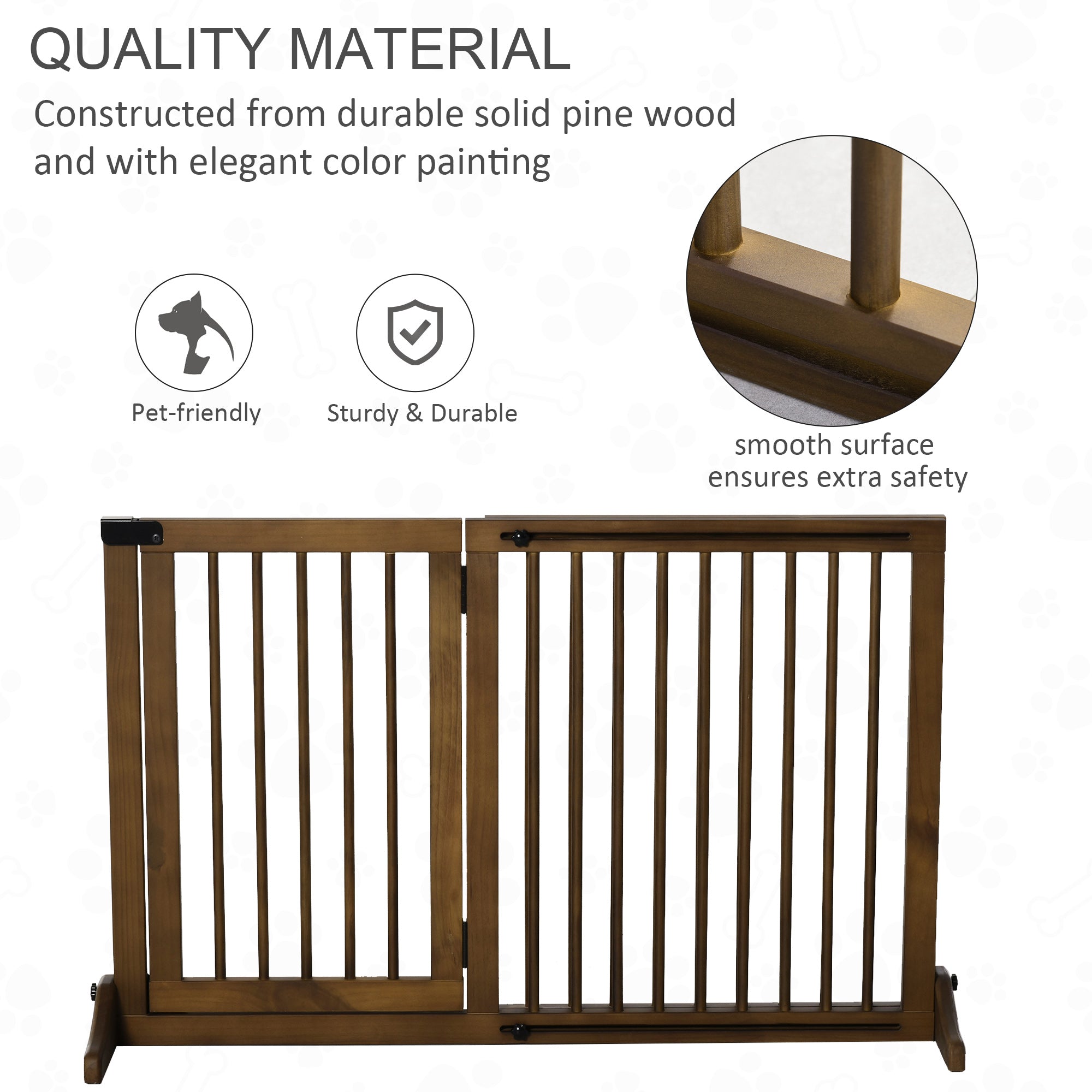 PawHut Adjustable Wooden Pet Gate Freestanding Dog Barrier Fence Doorway 3 Panels Safety Gate w/ Lockable Door Brown 71H x 113-166W cm
