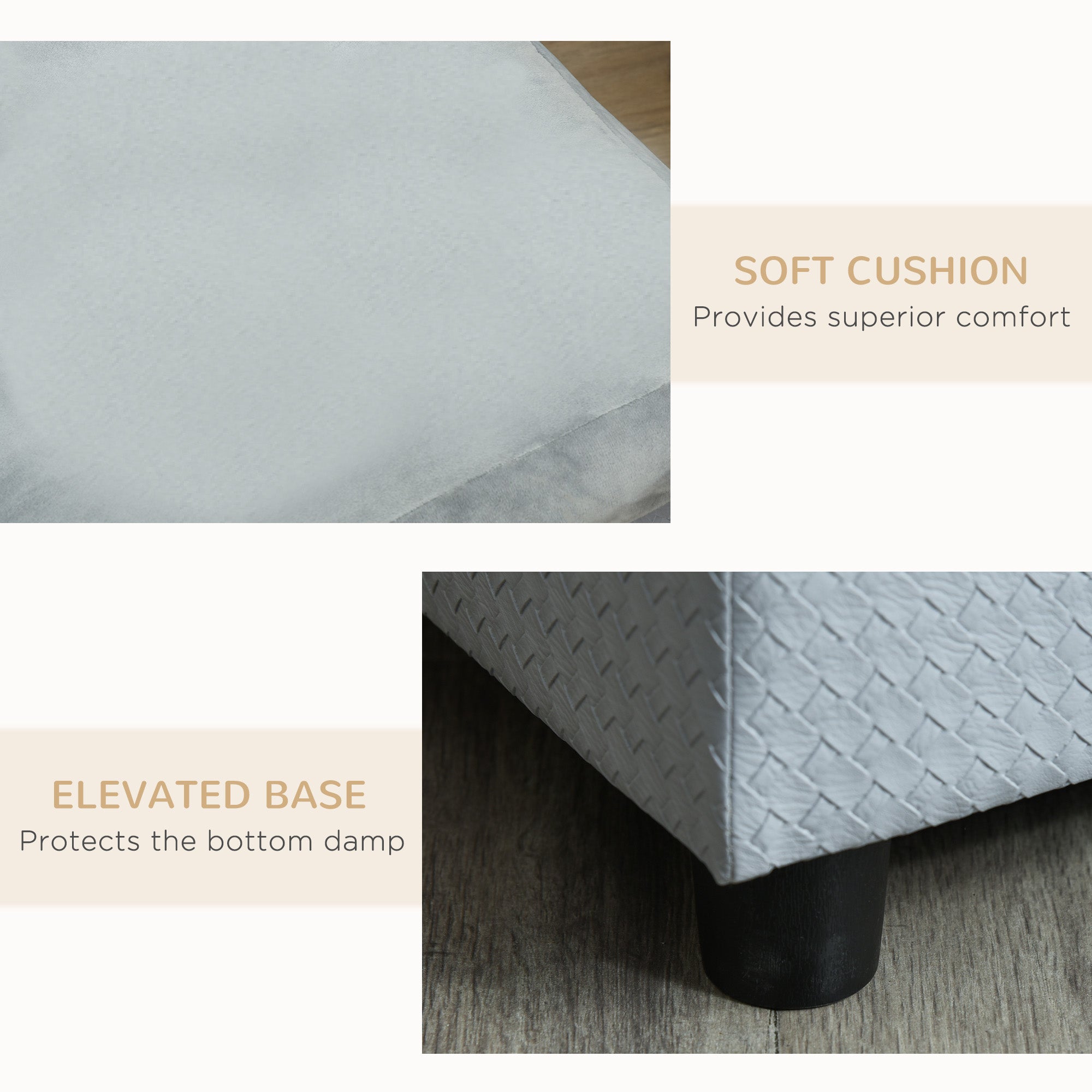 PawHut Dog Sofa with Storage, Pet Chair for Small Dogs, Cat Couch with Soft Cushion, Light Grey, 76 x 45 x 43 cm