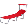 Outsunny Outdoor Lounge Chair, Adjustable Folding Chaise Lounge, Tanning Chair with Sun Shade for Beach, Camping, Hiking, Backyard, Red