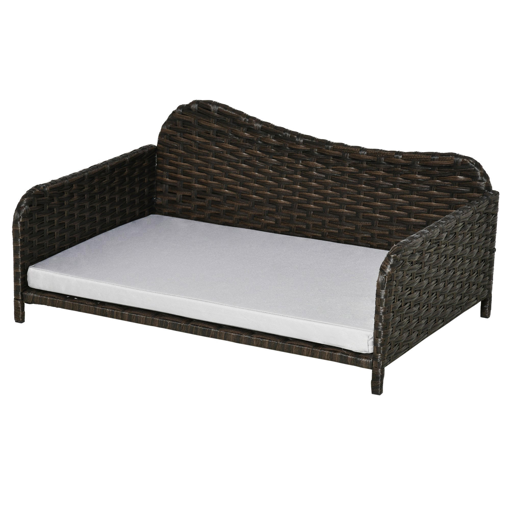 PawHut Rattan Pet Sofa for Large & Medium Dogs, Indoor & Outdoor Raised Wicker Dog Bed, Cat Couch, with Soft Washable Cushion, Charcoal Grey