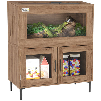 PawHut 60.5 Gallon Reptile Tank, Stackable Reptile Terrarium with Top Opening, Doors, Ventilation Holes, for Bearded Dragon, Lizard, Snake, Chameleon, Hamster, Gerbils, Brown