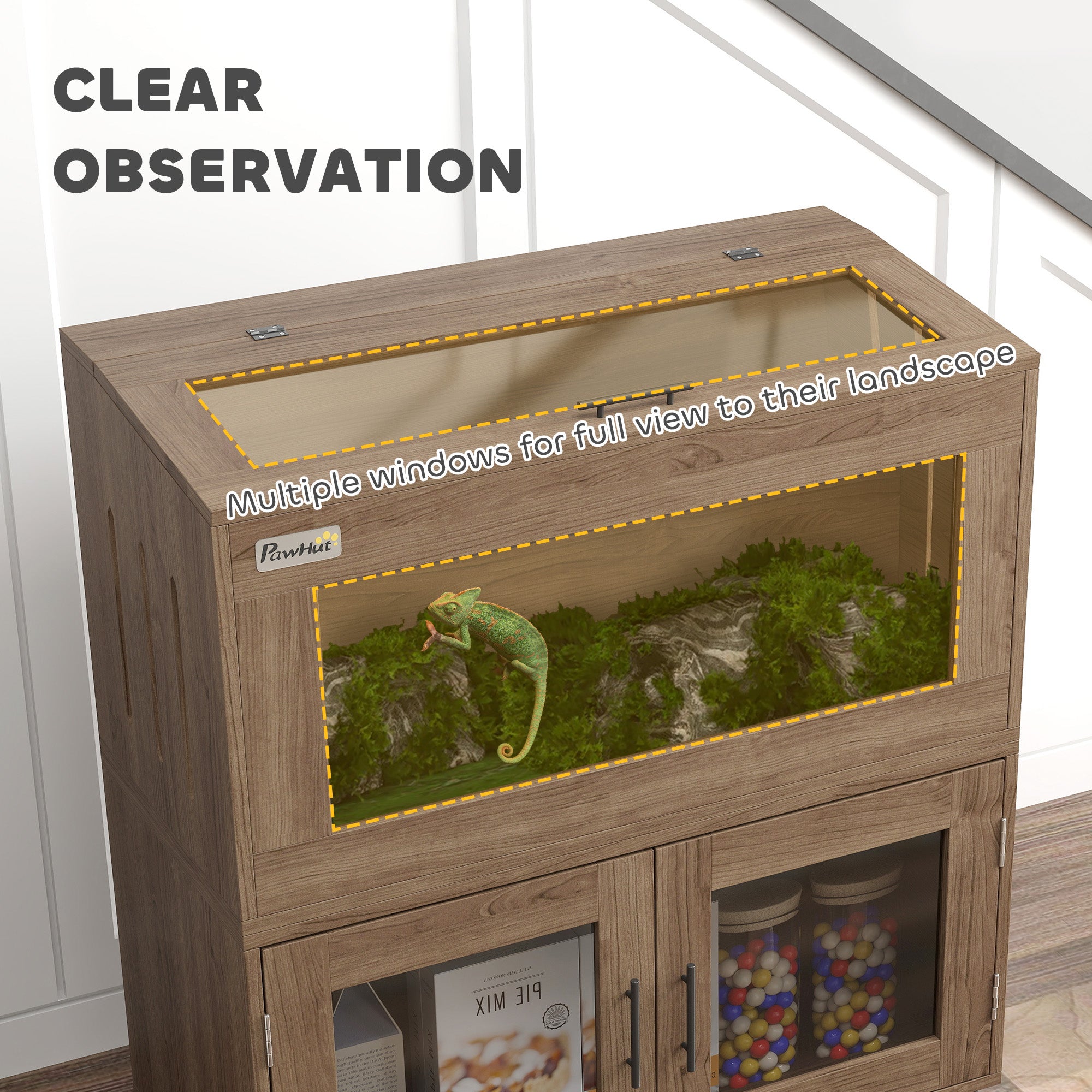 PawHut 60.5 Gallon Reptile Tank, Stackable Reptile Terrarium with Top Opening, Doors, Ventilation Holes, for Bearded Dragon, Lizard, Snake, Chameleon, Hamster, Gerbils, Brown