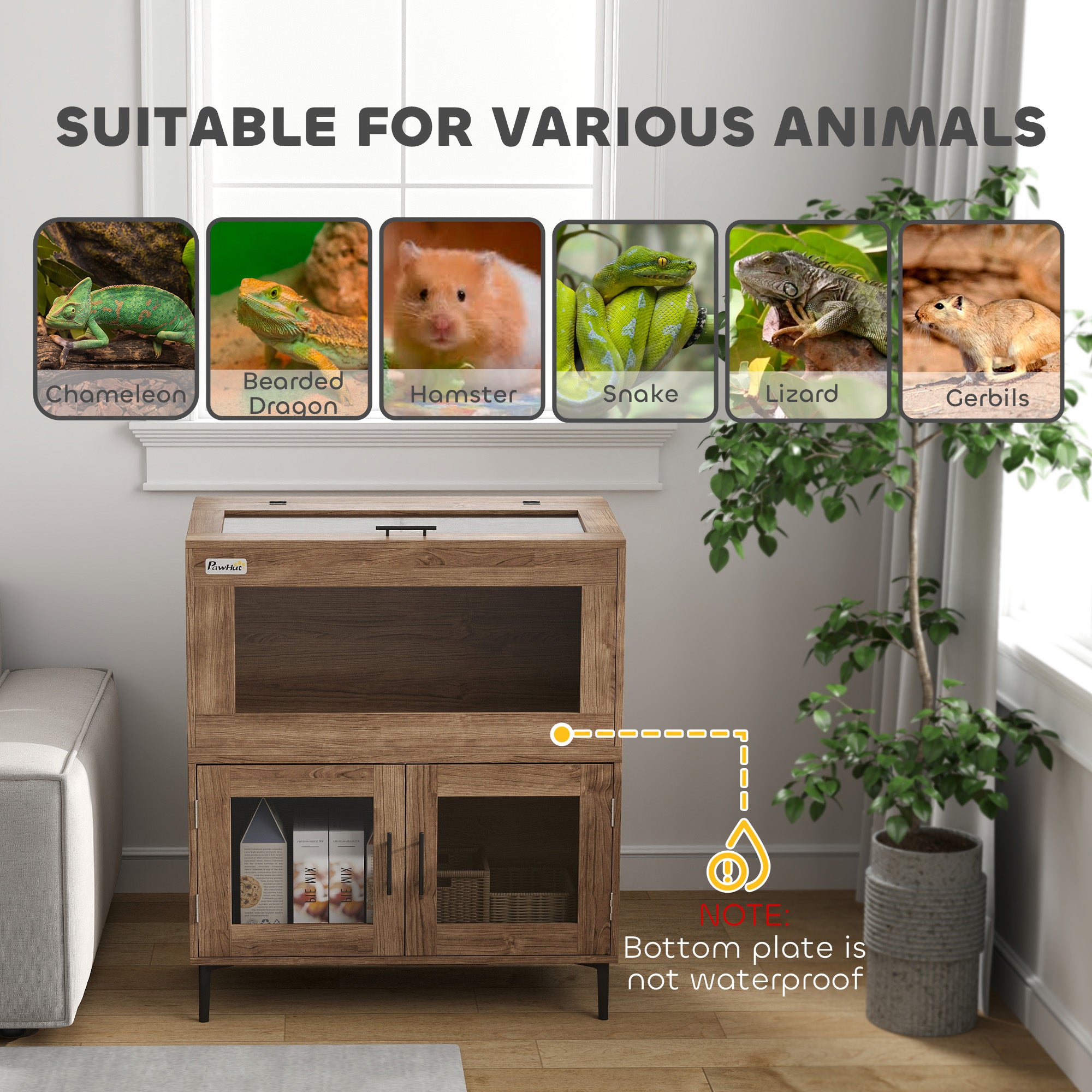 PawHut 60.5 Gallon Reptile Tank, Stackable Reptile Terrarium with Top Opening, Doors, Ventilation Holes, for Bearded Dragon, Lizard, Snake, Chameleon, Hamster, Gerbils, Brown
