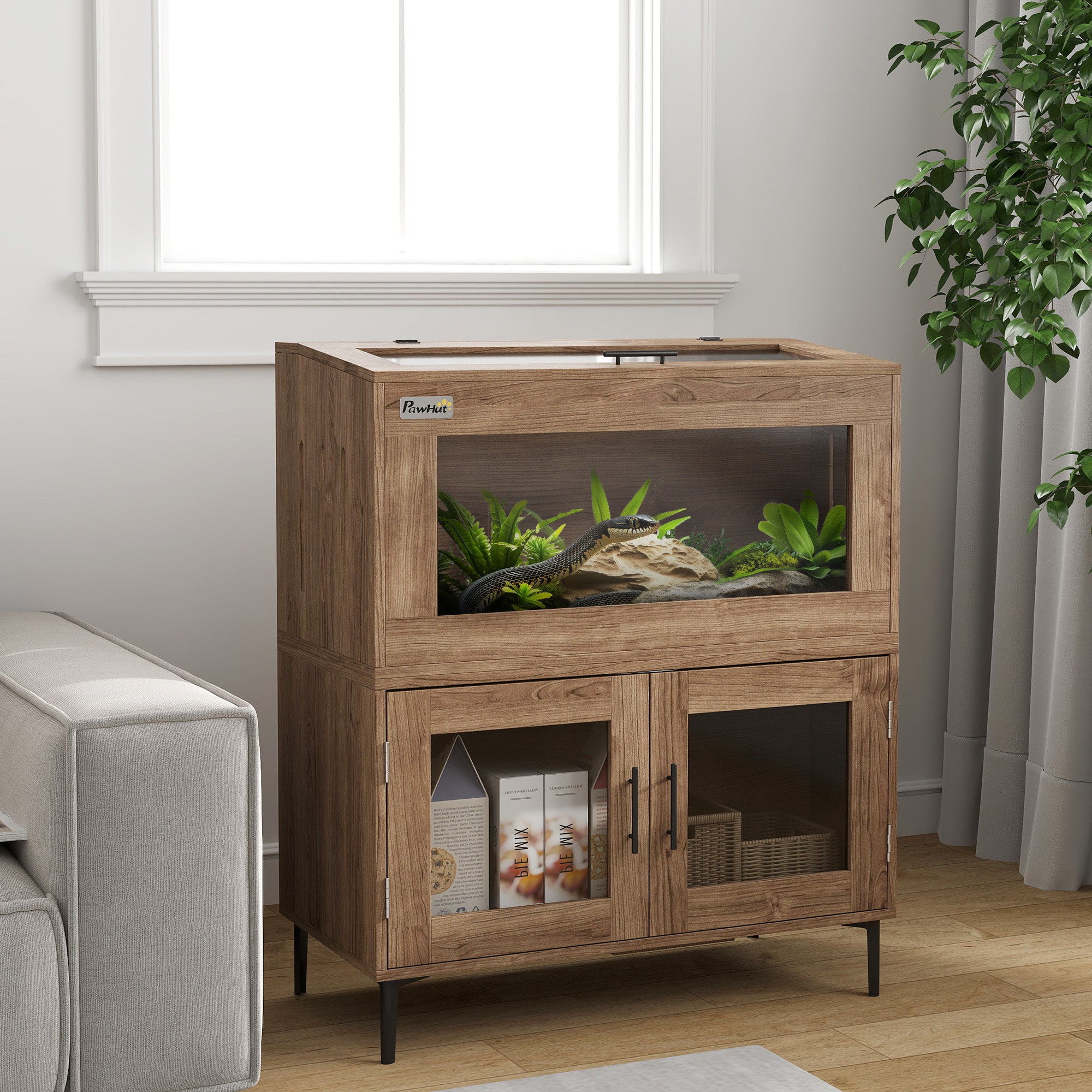 PawHut 60.5 Gallon Reptile Tank, Stackable Reptile Terrarium with Top Opening, Doors, Ventilation Holes, for Bearded Dragon, Lizard, Snake, Chameleon, Hamster, Gerbils, Brown
