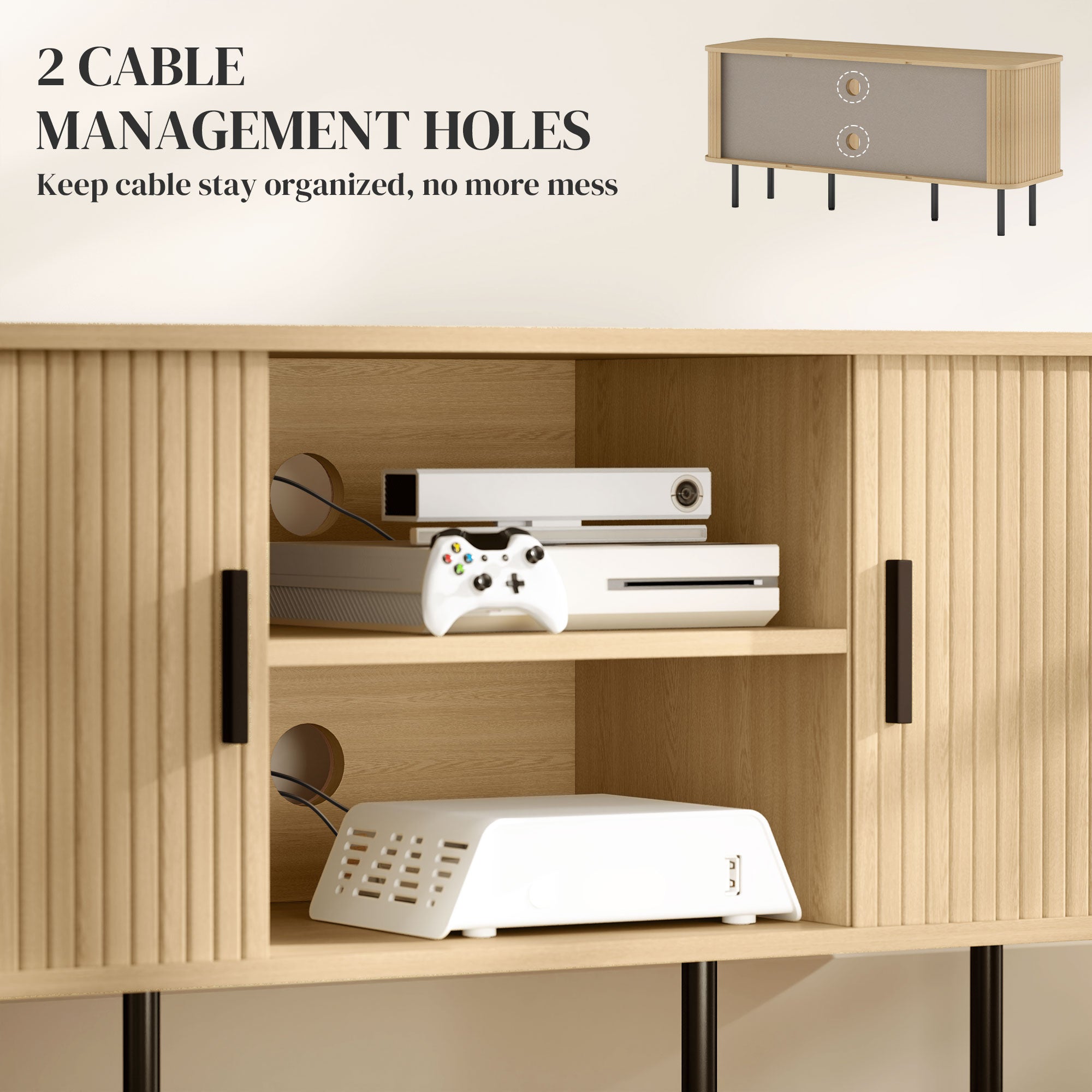 HOMCOM TV Table Stand for TVs up to 55 Inches, TV stand with storage Shelves and Cabinets for Living Room, Oak Tone