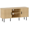 HOMCOM TV Table Stand for TVs up to 55 Inches, TV stand with storage Shelves and Cabinets for Living Room, Oak Tone