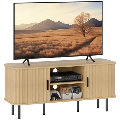 HOMCOM TV Table Stand for TVs up to 55 Inches, TV stand with storage Shelves and Cabinets for Living Room, Oak Tone