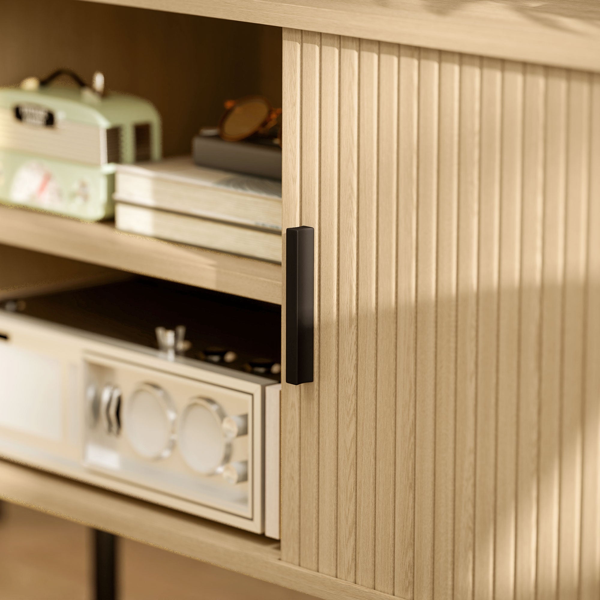 HOMCOM TV Table Stand for TVs up to 55 Inches, TV stand with storage Shelves and Cabinets for Living Room, Oak Tone