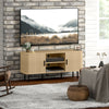HOMCOM TV Table Stand for TVs up to 55 Inches, TV stand with storage Shelves and Cabinets for Living Room, Oak Tone