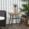 Outsunny Rattan Side Table, Outdoor Round Coffee Table, with Round PE Rattan and Tempered Glass Table Top for Patio, Garden, Balcony, Beige