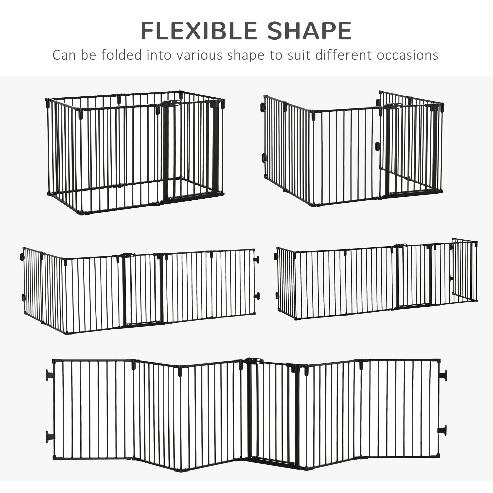 PawHut Dog Playpen DIY Adjustable, Puppy Play Pen Dog Fences Indoor with Automatically Close Lock, Pet Door for Doorway Stair, Fireplace Christmas Tree Barrier, 6-Panel, 30''H