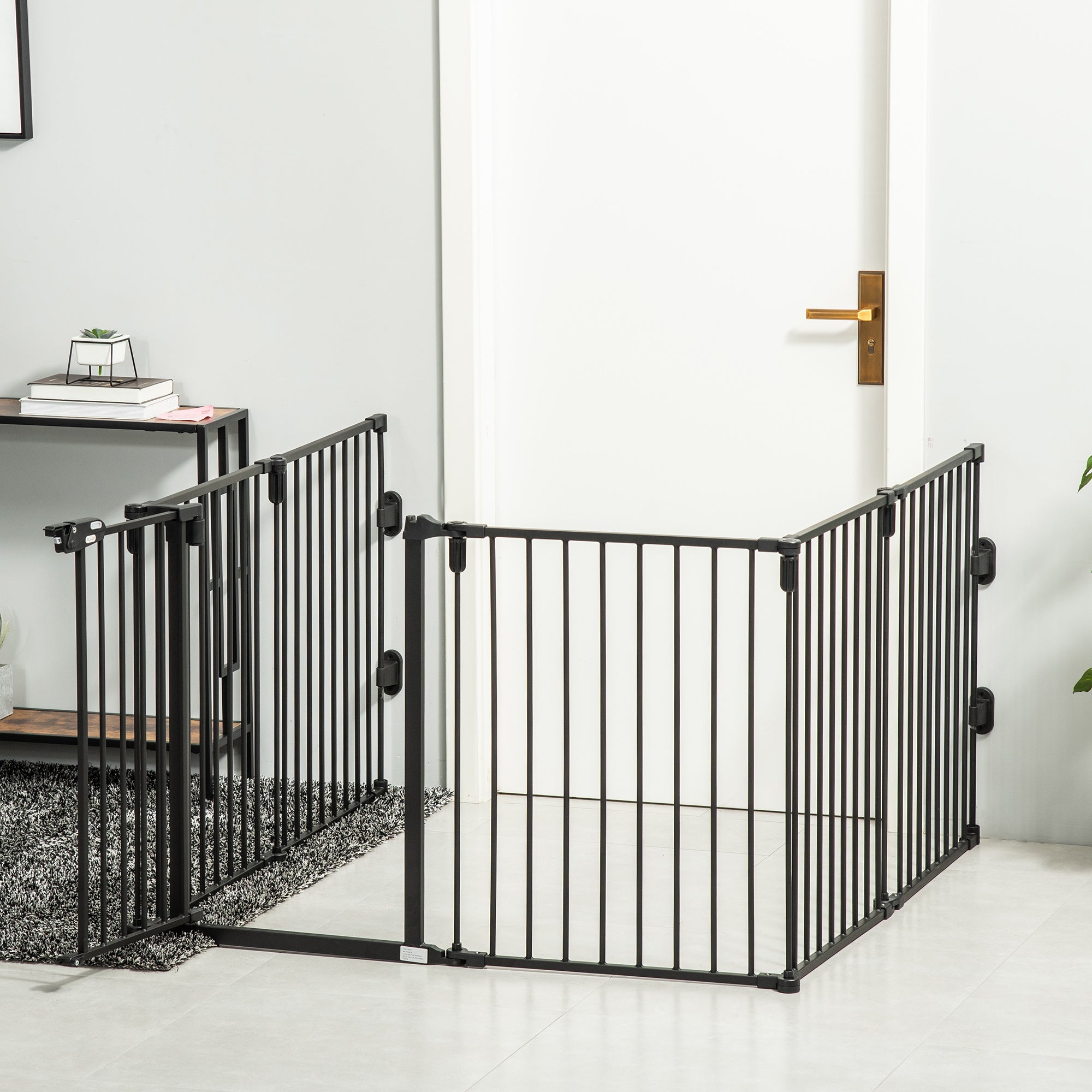 PawHut Dog Playpen DIY Adjustable, Puppy Play Pen Dog Fences Indoor with Automatically Close Lock, Pet Door for Doorway Stair, Fireplace Christmas Tree Barrier, 6-Panel, 30''H