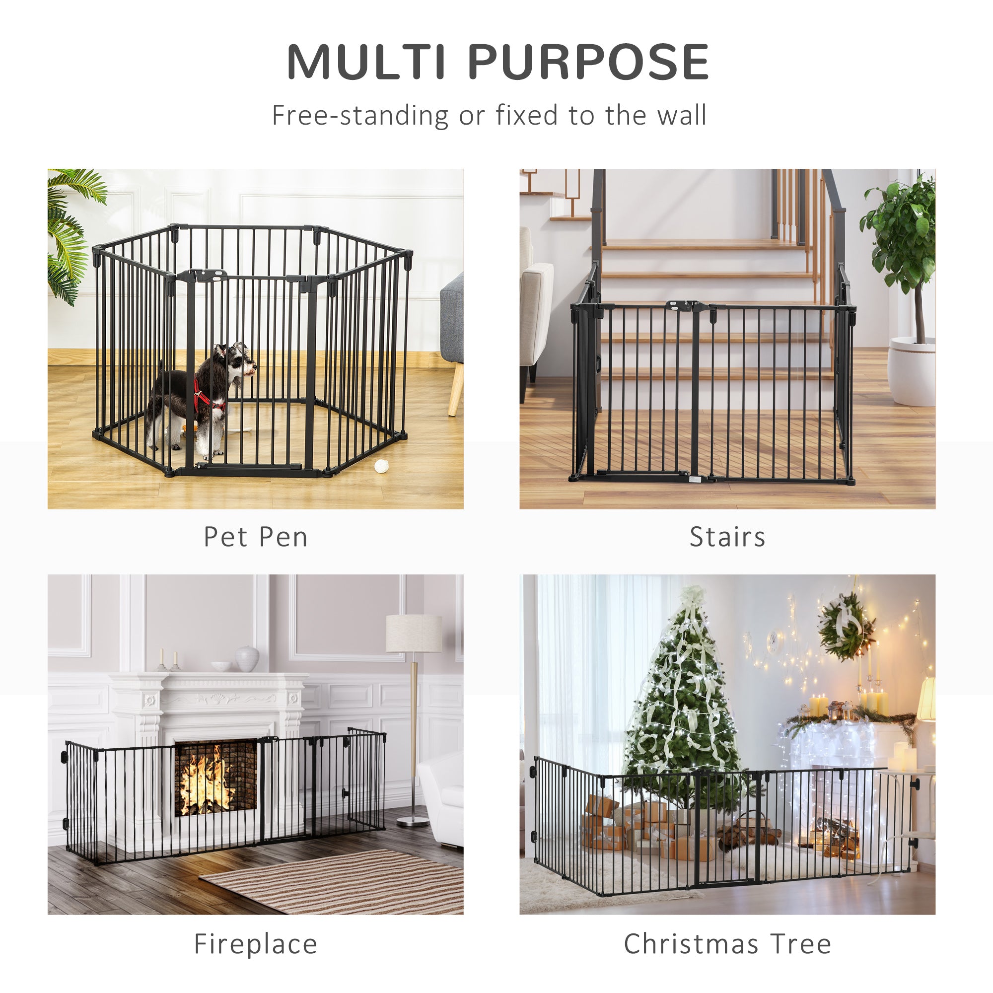 PawHut Dog Playpen DIY Adjustable, Puppy Play Pen Dog Fences Indoor with Automatically Close Lock, Pet Door for Doorway Stair, Fireplace Christmas Tree Barrier, 6-Panel, 30''H