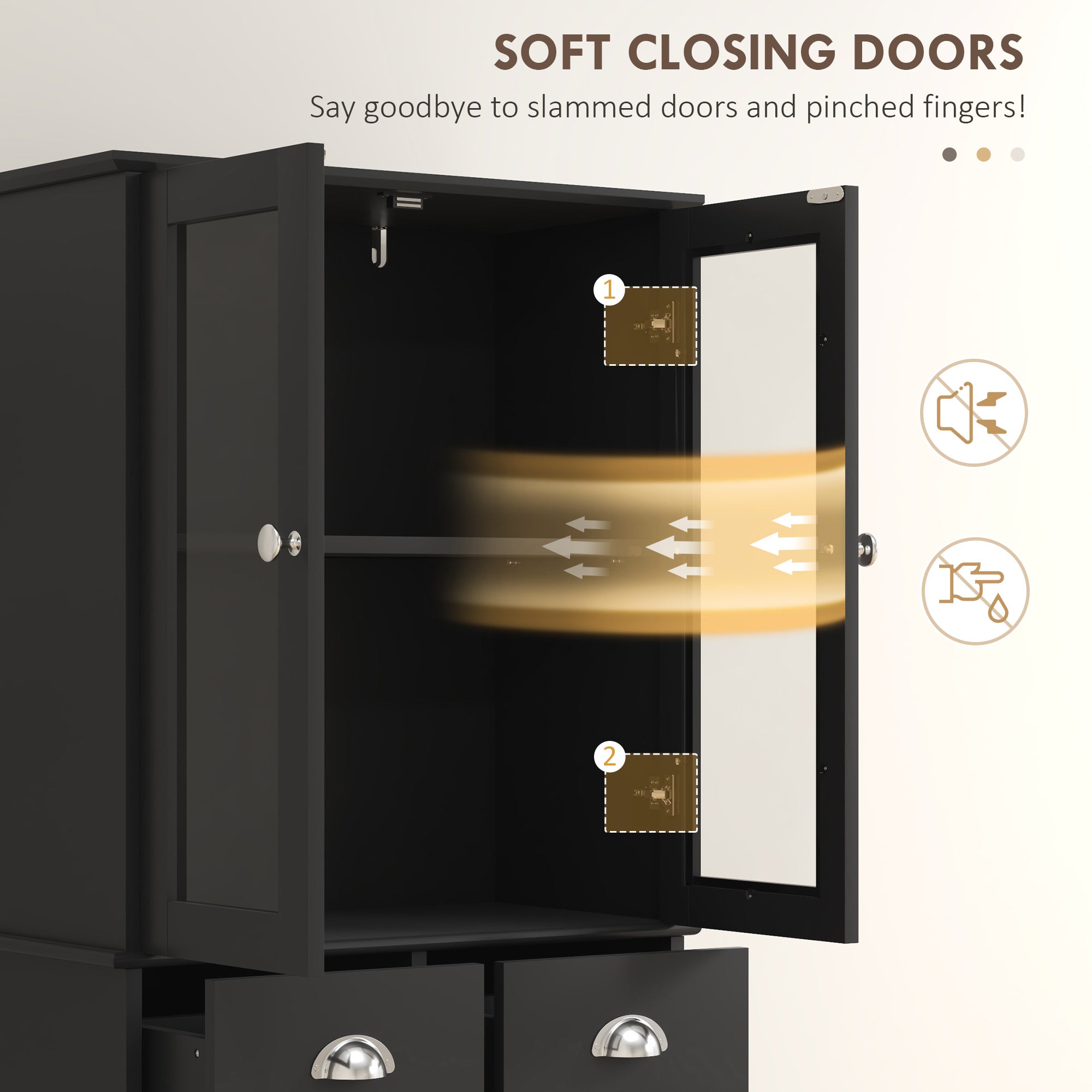 HOMCOM 61" Kitchen Pantry Cabinet, Freestanding Farmhouse Storage Cabinet with Soft Close Glass Doors and Adjustable Shelves, Black