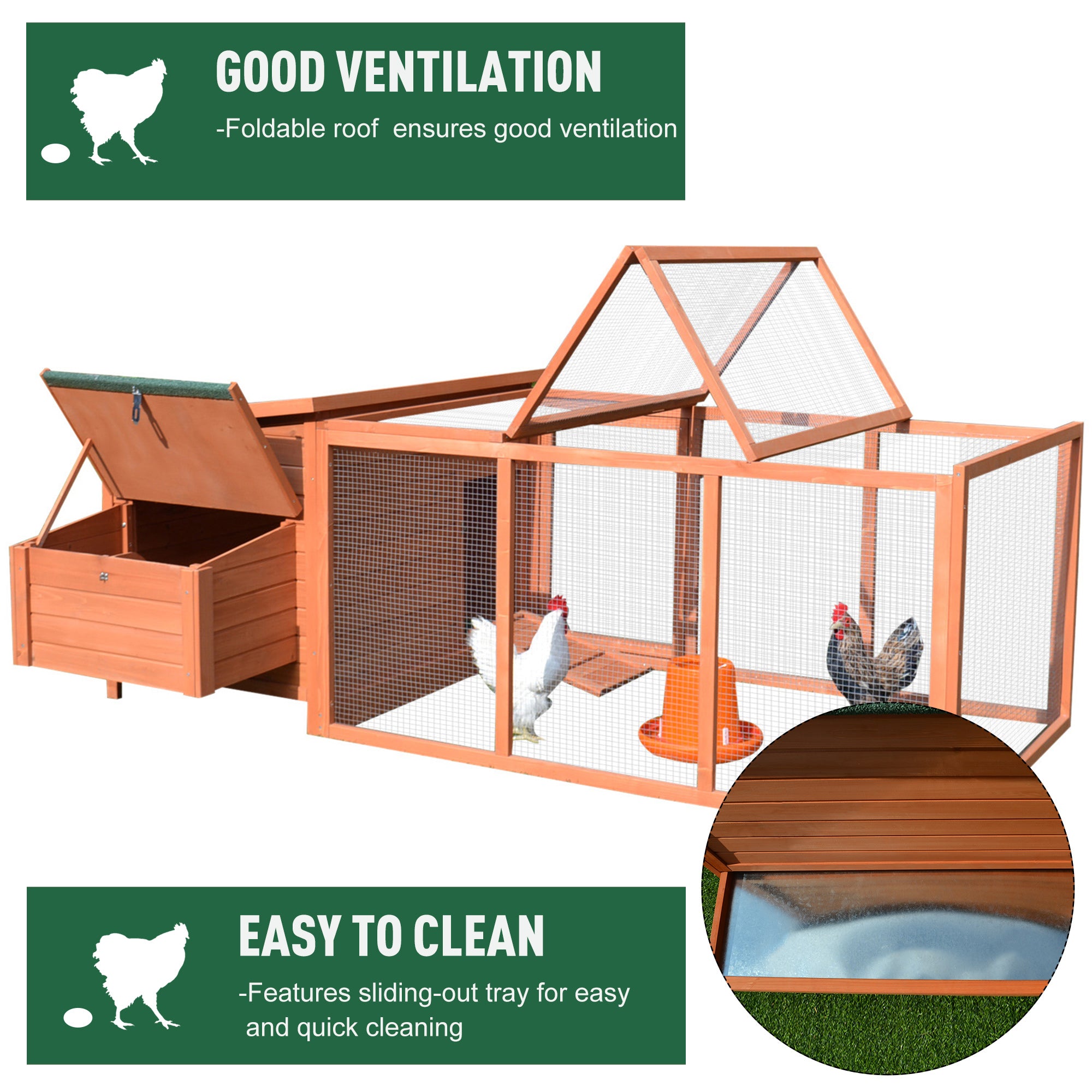 PawHut 88" Large Wooden Chicken Coop Outdoor Hen House Poultry Cage Pen Backyard with Run, Nesting Box, Waterproof Roof and Removable Tray, Natural