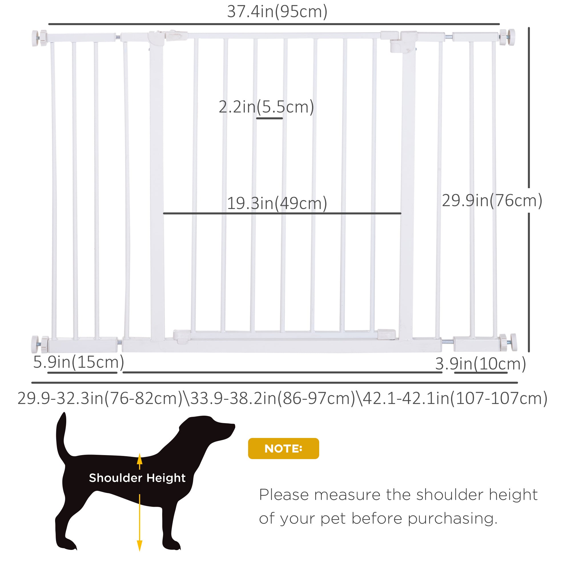 PawHut 30 Inch Tall Pet Gate with Door Dog Gate and Barrier Indoor for Stairs Includes 4", 6" Extensions Kit, Pressure-Mounted Safety Gate, White