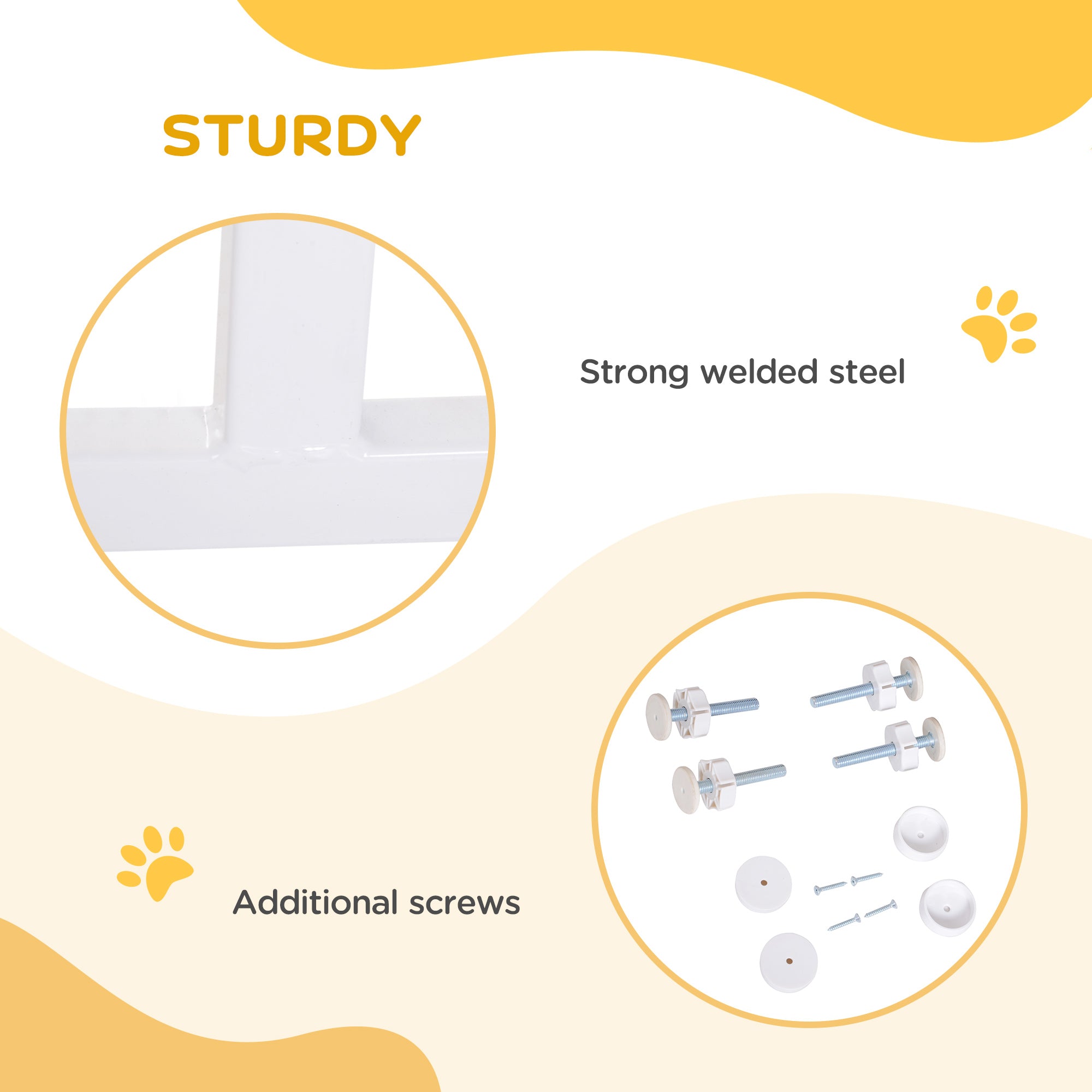 PawHut 30 Inch Tall Pet Gate with Door Dog Gate and Barrier Indoor for Stairs Includes 4", 6" Extensions Kit, Pressure-Mounted Safety Gate, White