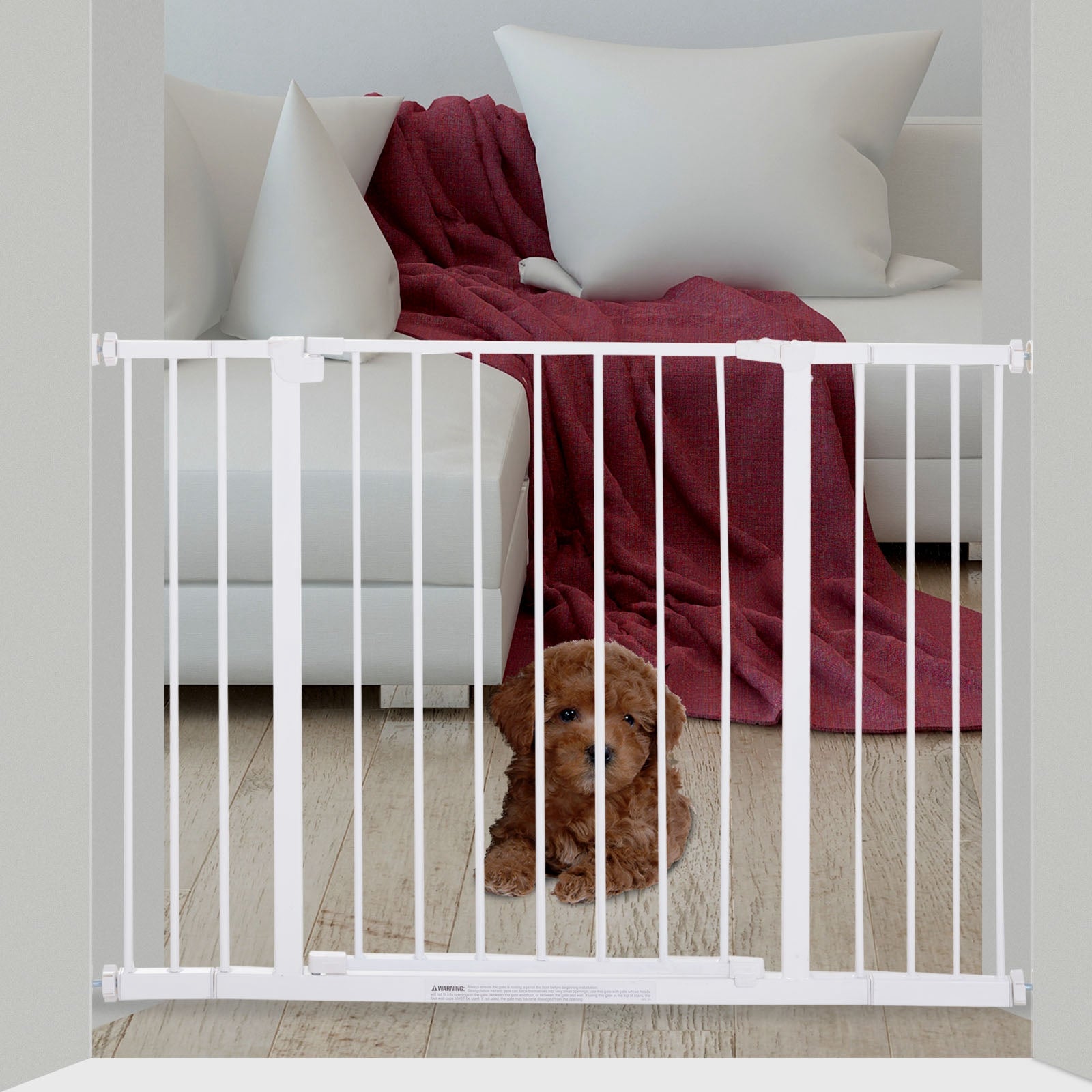 PawHut Dog Gate Pet Safety Gate Stair Barrier Pressure Fit Adjustable 76-82/86-97/101-107 cm, White