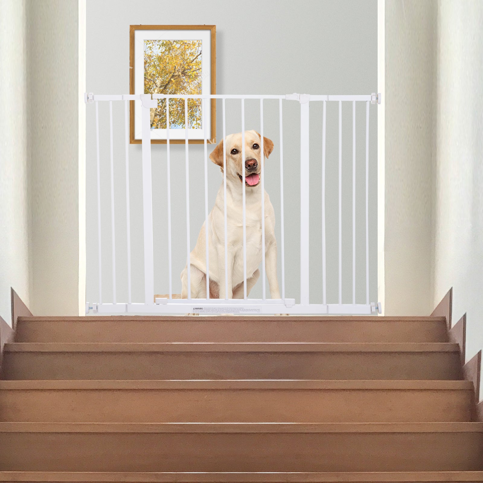 PawHut 30 Inch Tall Pet Gate with Door Dog Gate and Barrier Indoor for Stairs Includes 4", 6" Extensions Kit, Pressure-Mounted Safety Gate, White