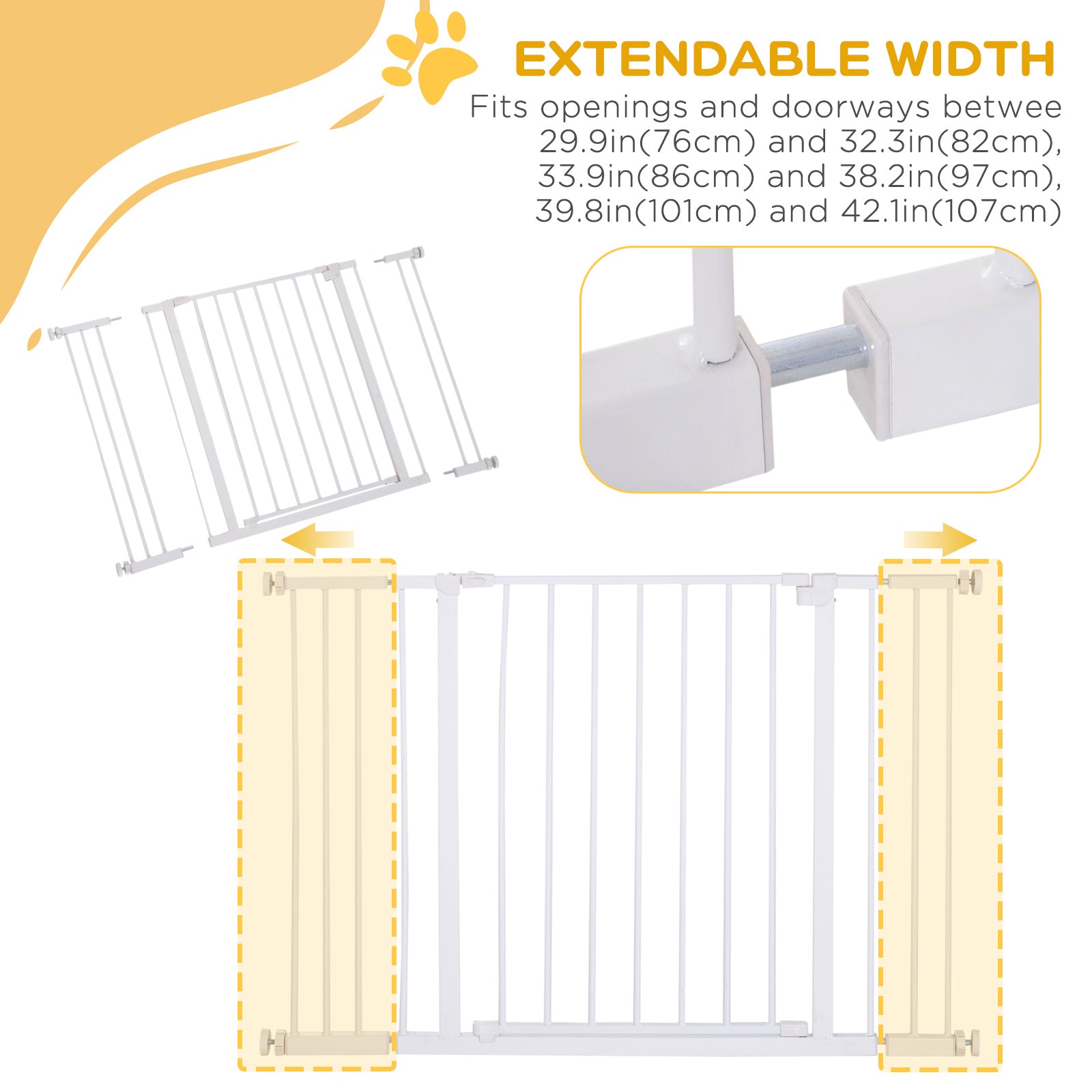 PawHut 30 Inch Tall Pet Gate with Door Dog Gate and Barrier Indoor for Stairs Includes 4", 6" Extensions Kit, Pressure-Mounted Safety Gate, White