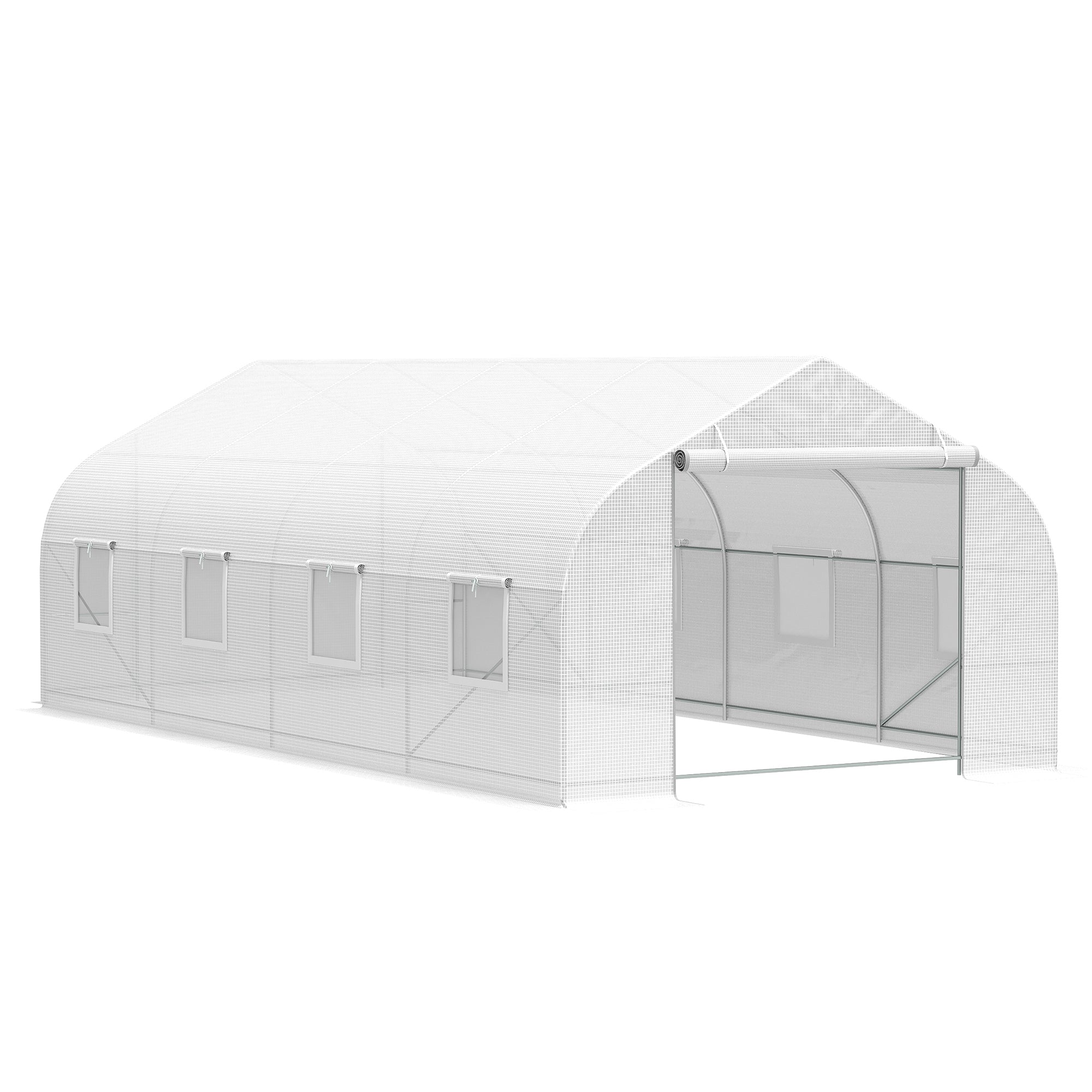 Outsunny 20x10x7ft Walk-in Tunnel Greenhouse, Outdoor Backyard Plant Seed Growth Warm House with 2 Anchor Way, White