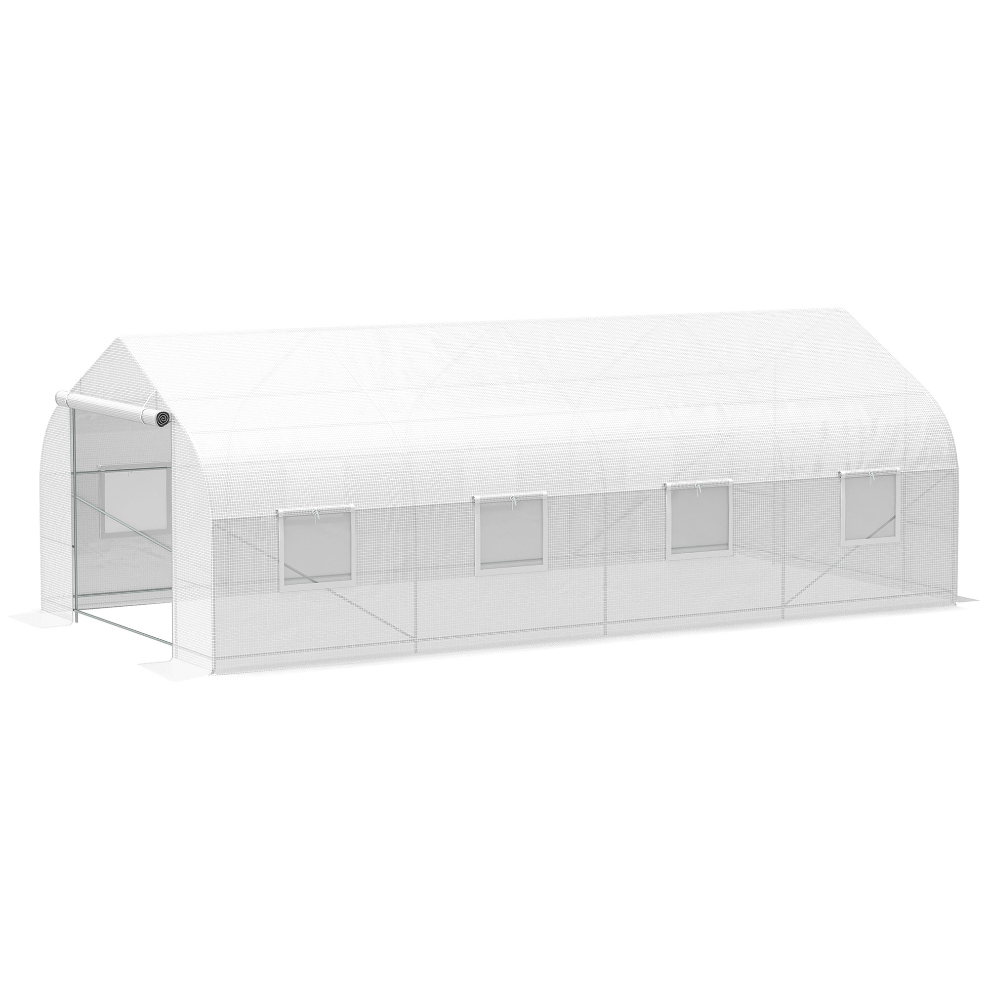 Outsunny 20x10x7ft Walk-in Tunnel Greenhouse, Outdoor Backyard Plant Seed Growth Warm House with 2 Anchor Way, White