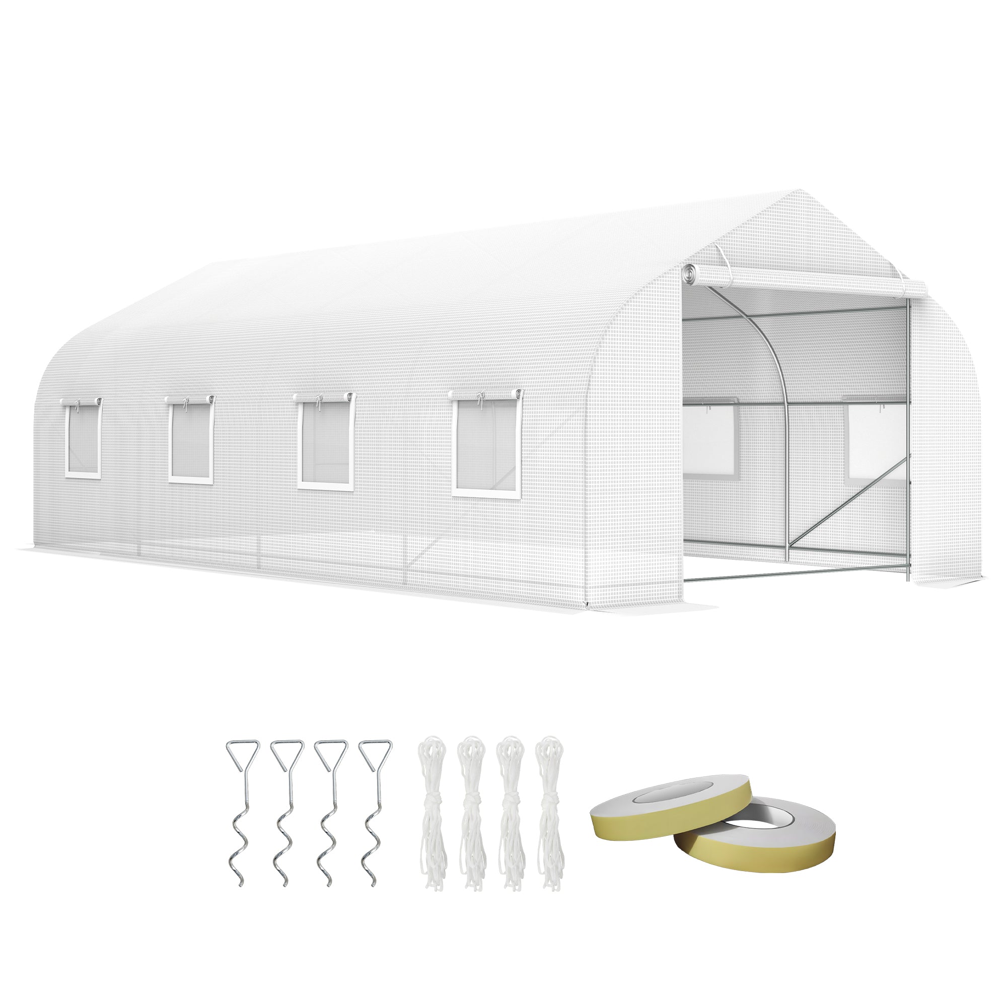 Outsunny 20x10x7ft Walk-in Tunnel Greenhouse, Outdoor Backyard Plant Seed Growth Warm House with 2 Anchor Way, White