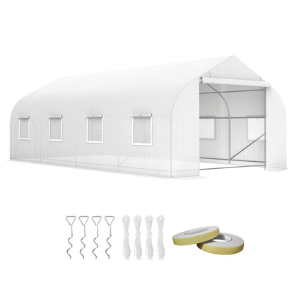 Outsunny 20x10x7ft Walk-in Tunnel Greenhouse, Outdoor Backyard Plant Seed Growth Warm House with 2 Anchor Way, White