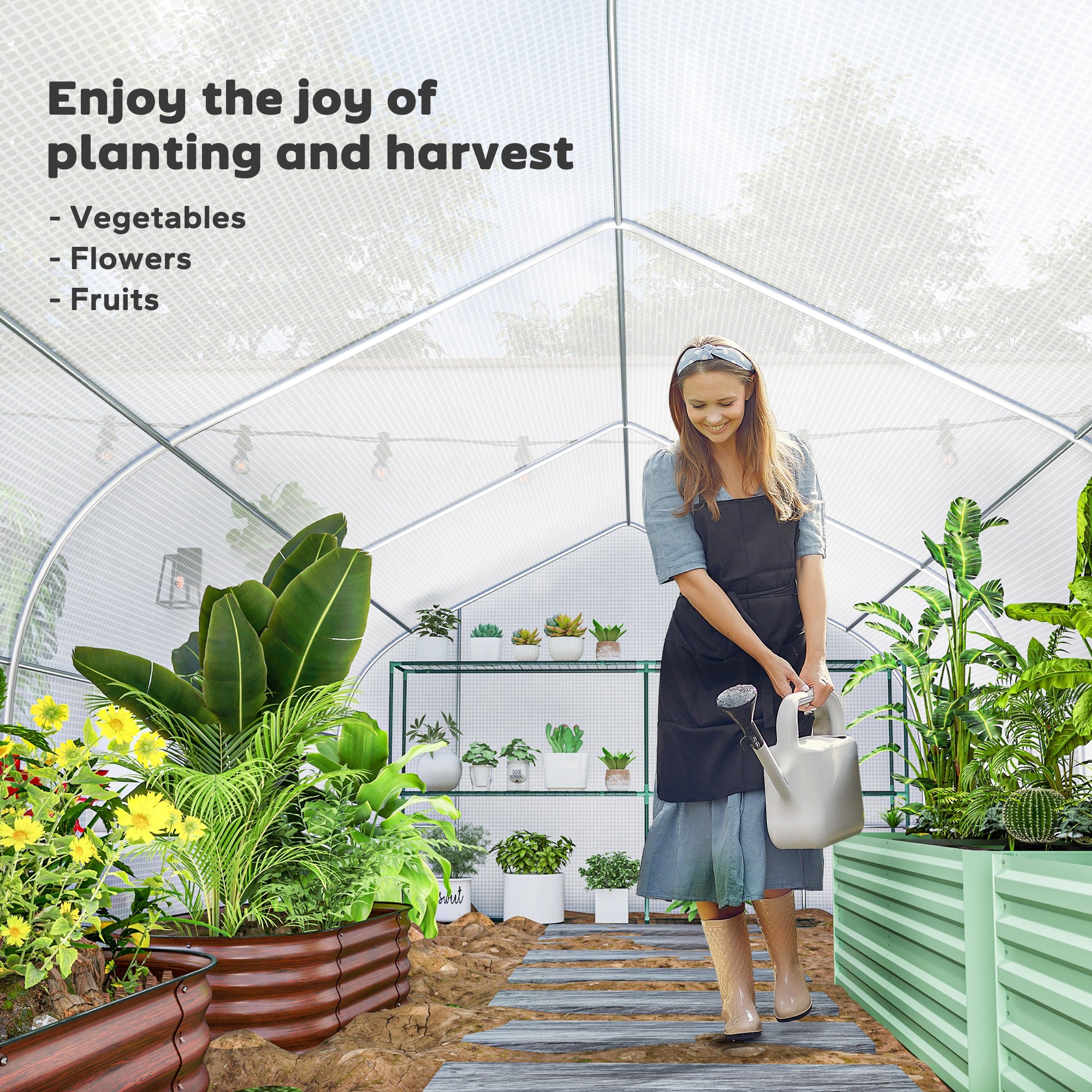 Outsunny 20x10x7ft Walk-in Tunnel Greenhouse, Outdoor Backyard Plant Seed Growth Warm House with 2 Anchor Way, White
