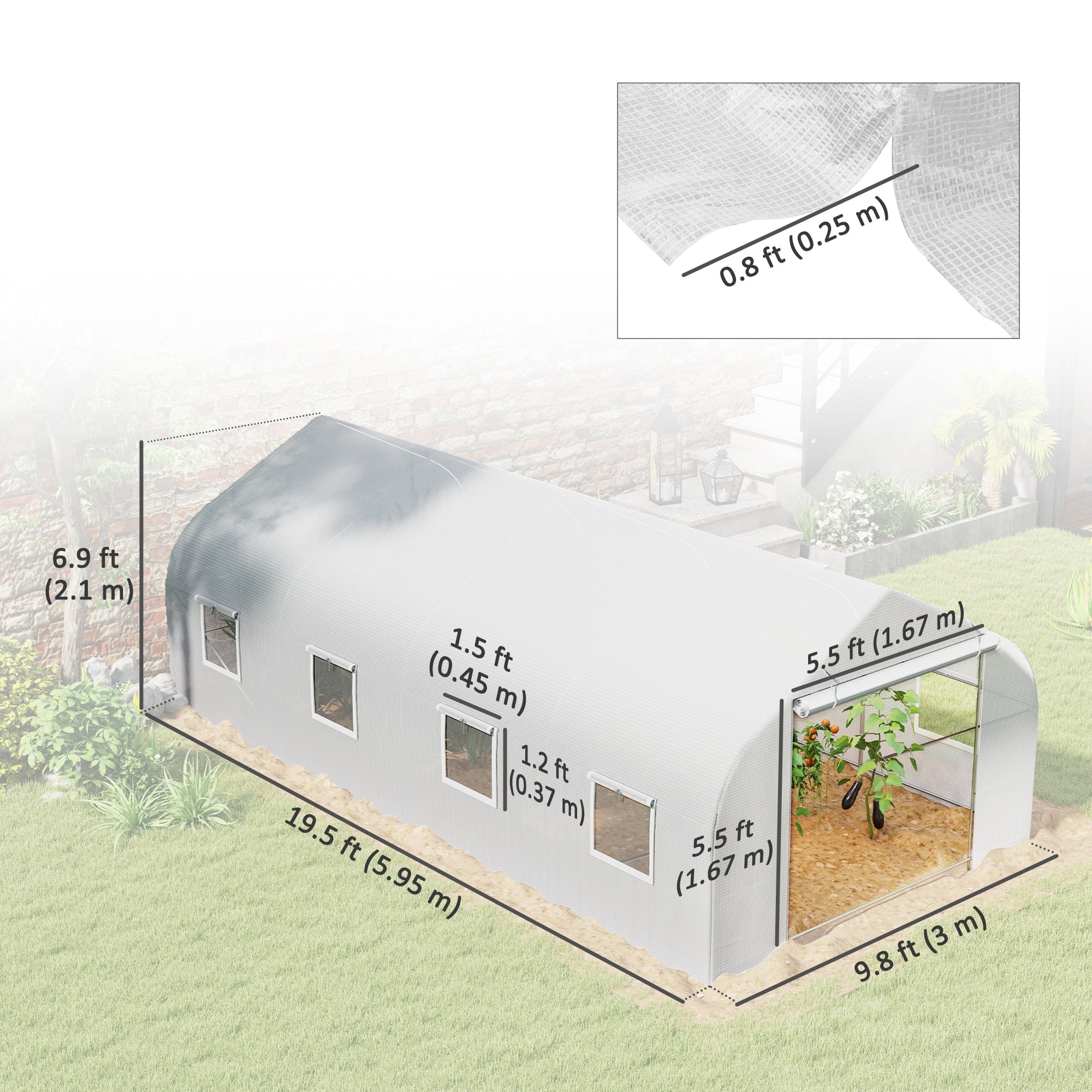 Outsunny 20x10x7ft Walk-in Tunnel Greenhouse, Outdoor Backyard Plant Seed Growth Warm House with 2 Anchor Way, White