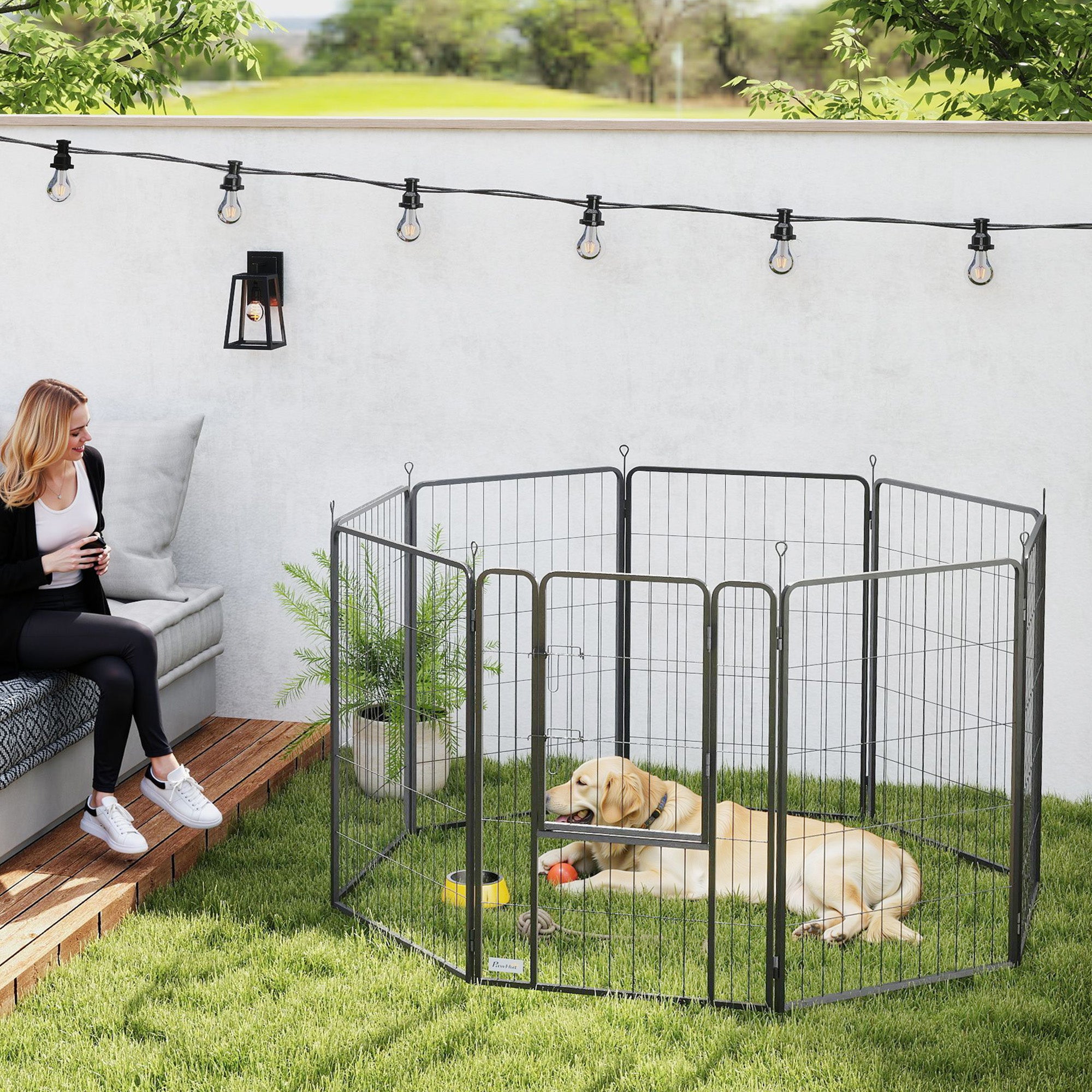 PawHut 8 Panels Dog Playpen, 39" H Heavy Duty Dog Pen, Portable & Foldable Dog Fence with Door & Strap for Indoor Outdoor Backyard Garden, Puppy Pet Playpen for Large Dogs