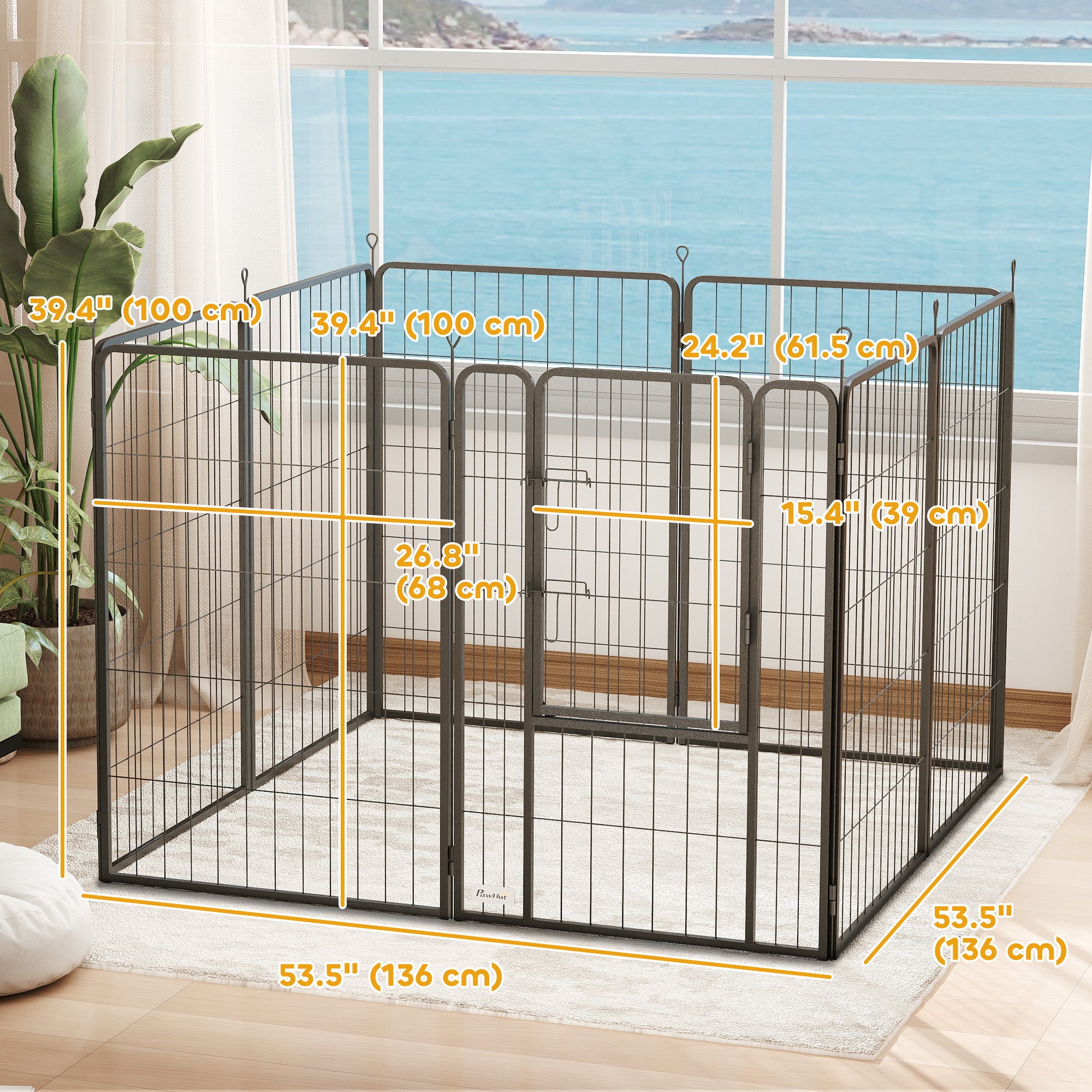 PawHut 8 Panels Dog Playpen, 39" H Heavy Duty Dog Pen, Portable & Foldable Dog Fence with Door & Strap for Indoor Outdoor Backyard Garden, Puppy Pet Playpen for Large Dogs