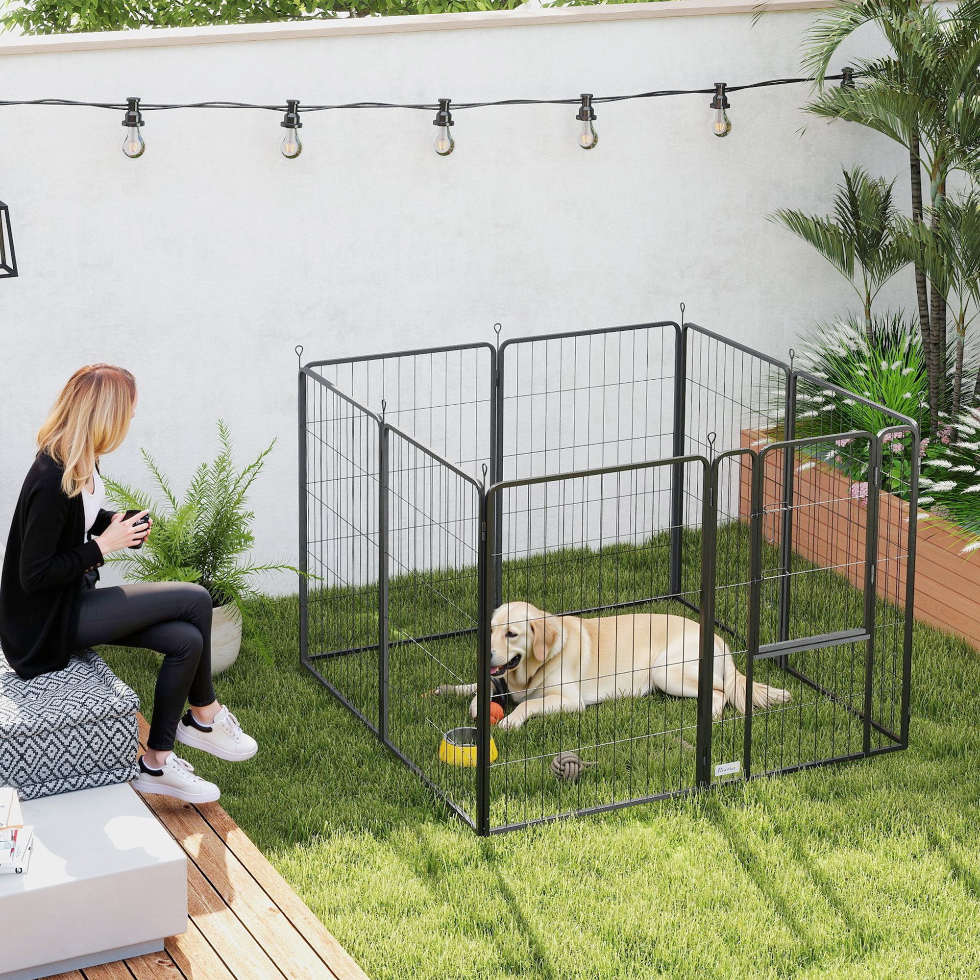 PawHut 8 Panels Dog Playpen, 39" H Heavy Duty Dog Pen, Portable & Foldable Dog Fence with Door & Strap for Indoor Outdoor Backyard Garden, Puppy Pet Playpen for Large Dogs