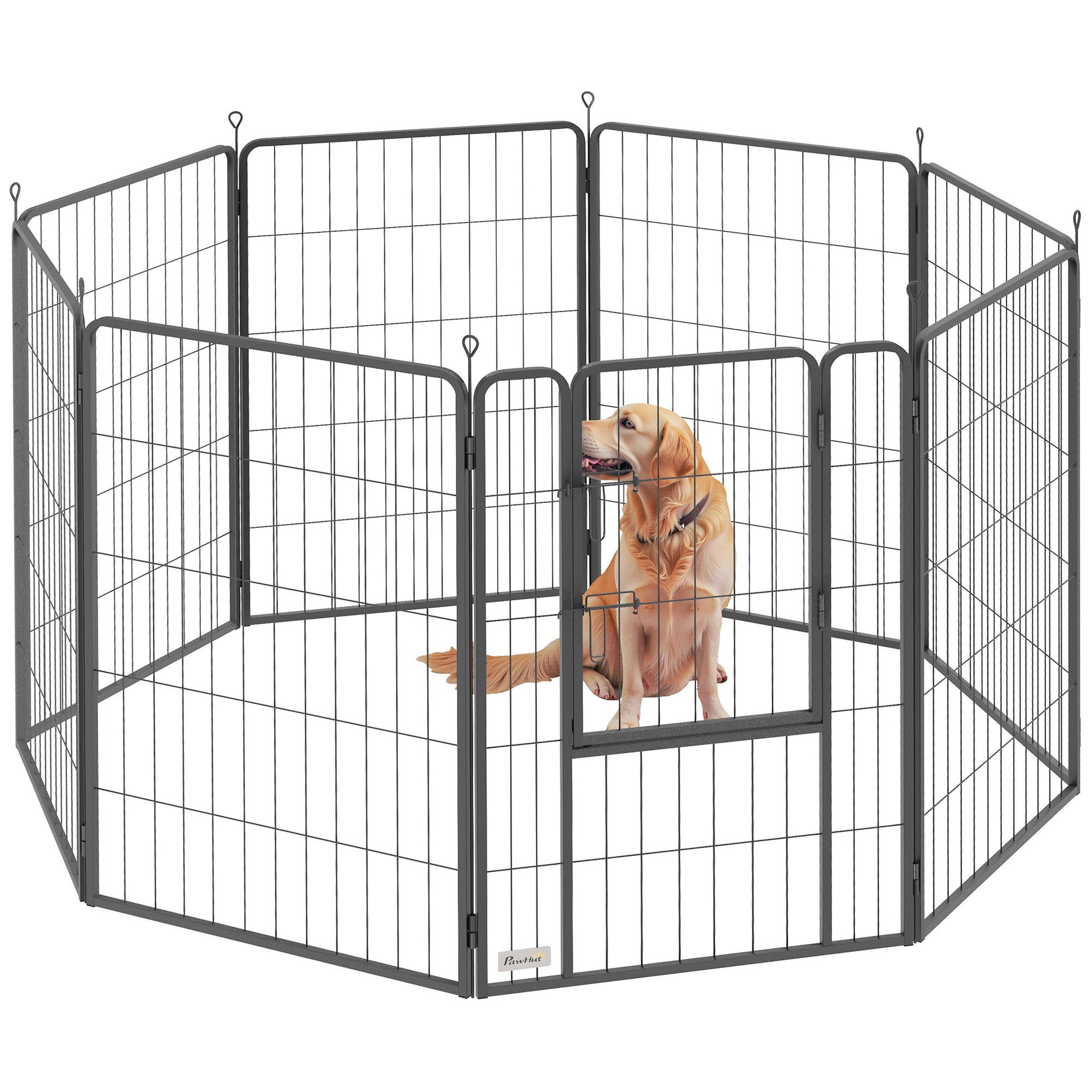 PawHut 8 Panels Dog Playpen, 39" H Heavy Duty Dog Pen, Portable & Foldable Dog Fence with Door & Strap for Indoor Outdoor Backyard Garden, Puppy Pet Playpen for Large Dogs