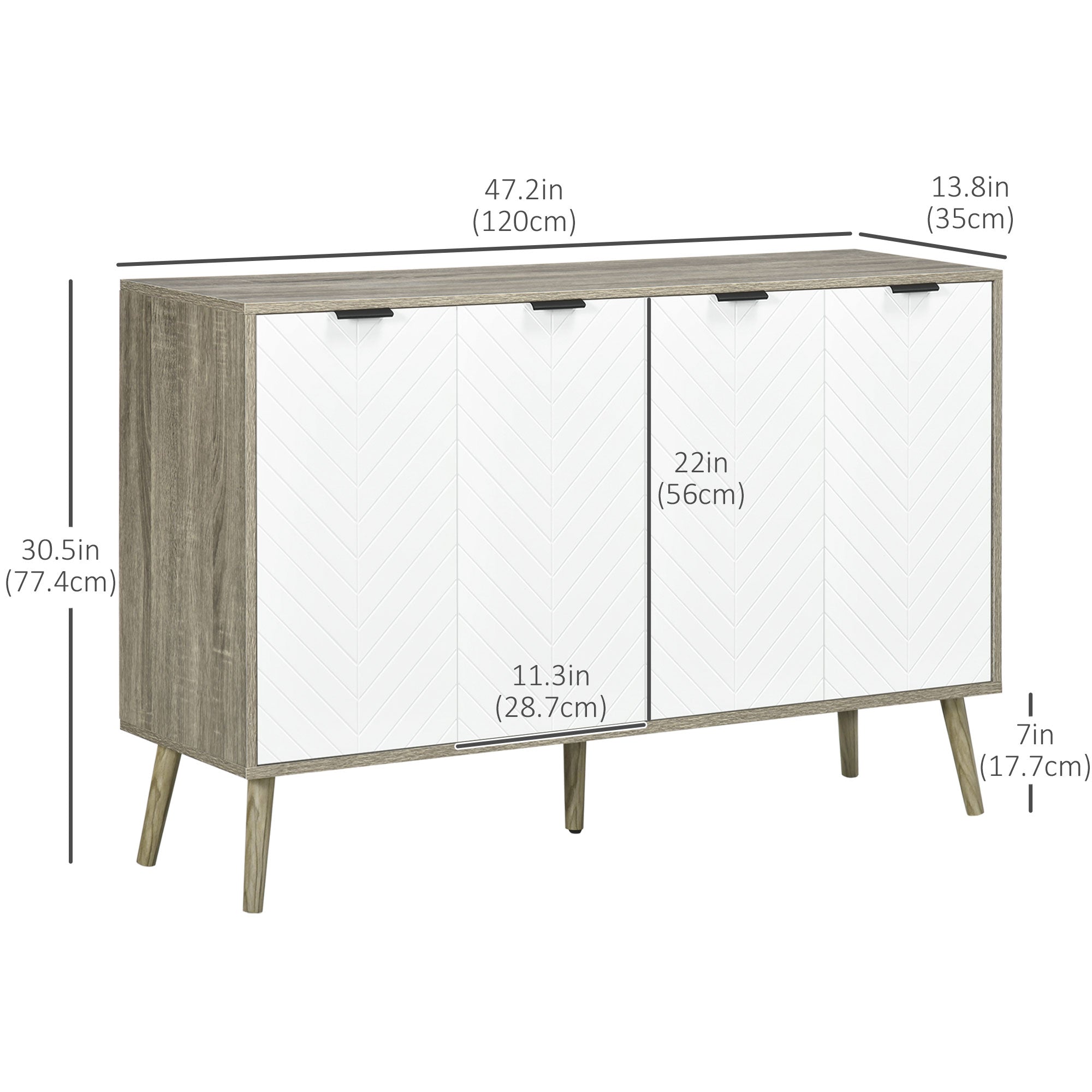 HOMCOM Kitchen Sideboard, Modern Storage Cabinet, Accent Cupboard with Adjustable Shelves, Grayish Brown