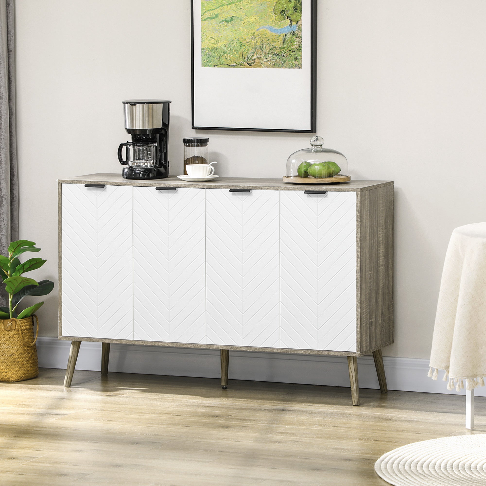 HOMCOM Kitchen Sideboard, Modern Storage Cabinet, Accent Cupboard with Adjustable Shelves, Grayish Brown