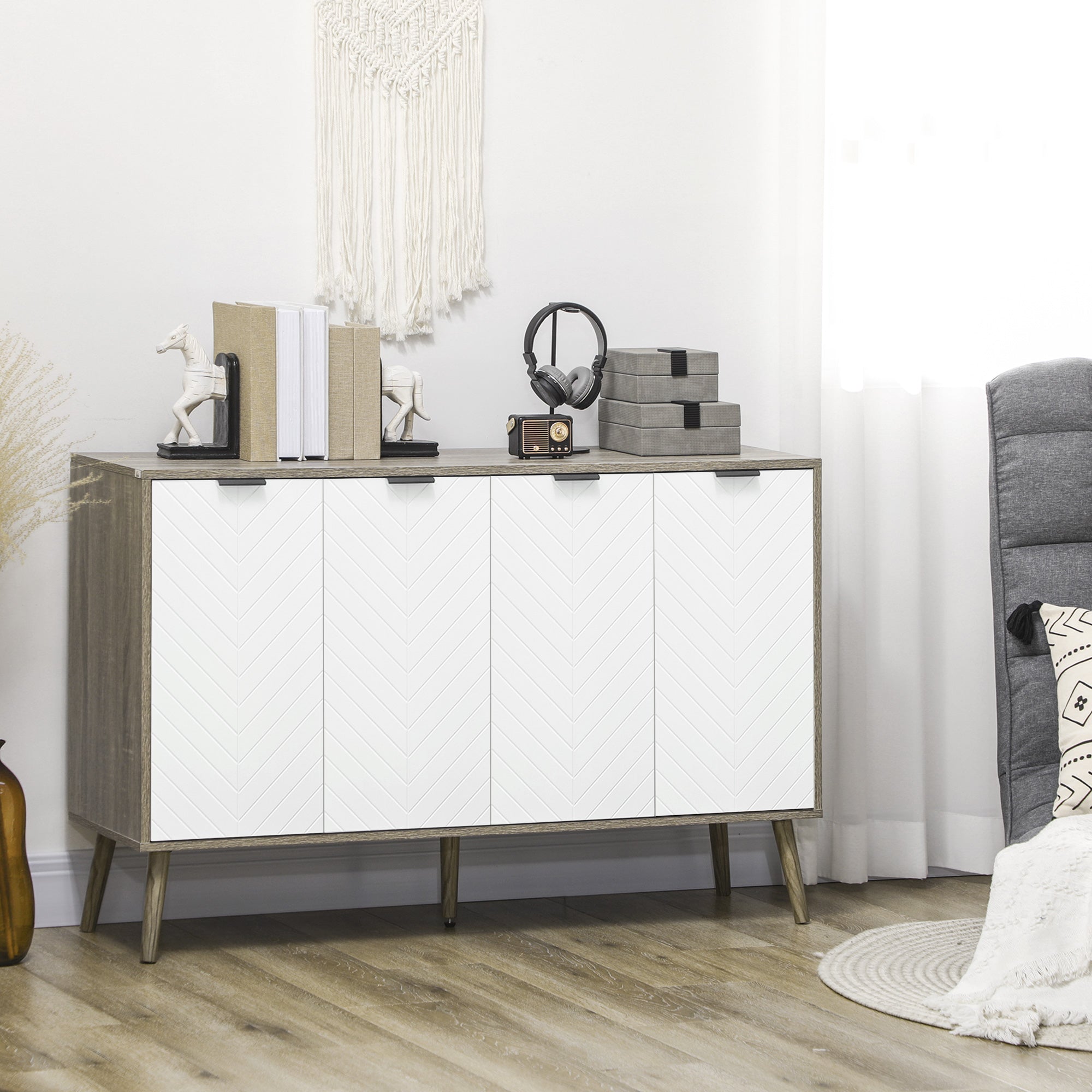 HOMCOM Kitchen Sideboard, Modern Storage Cabinet, Accent Cupboard with Adjustable Shelves, Grayish Brown