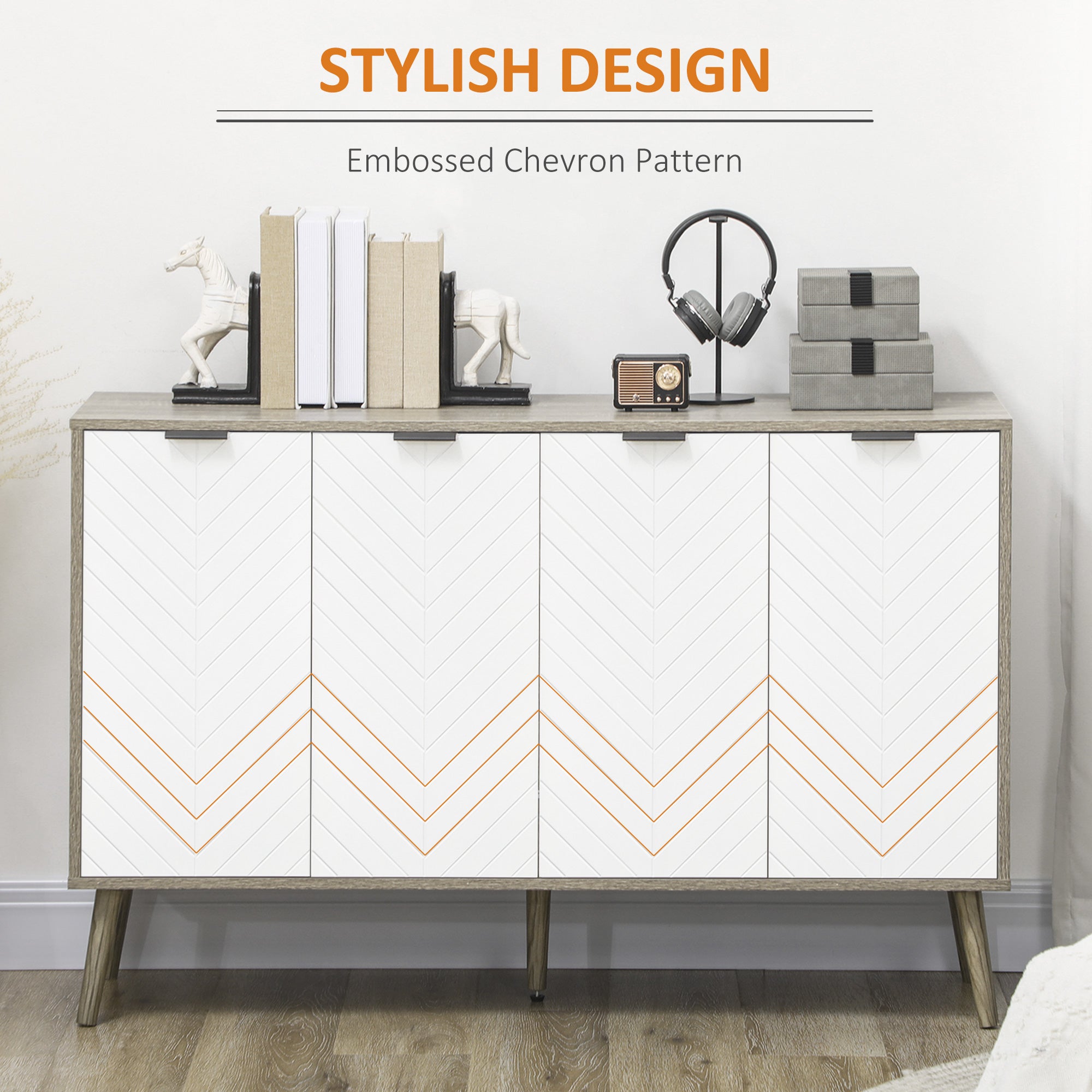HOMCOM Kitchen Sideboard, Modern Storage Cabinet, Accent Cupboard with Adjustable Shelves, Grayish Brown
