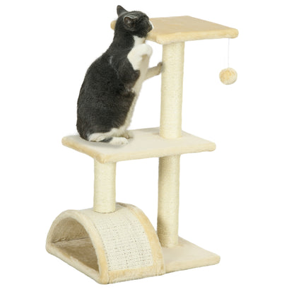 PawHut Cat Tree Tower for Indoor Cats, 72cm Climbing Activity Centre w/ Sisal Scratching Post, Pad, Arc Perch, Hanging Ball, Toy - Cream white