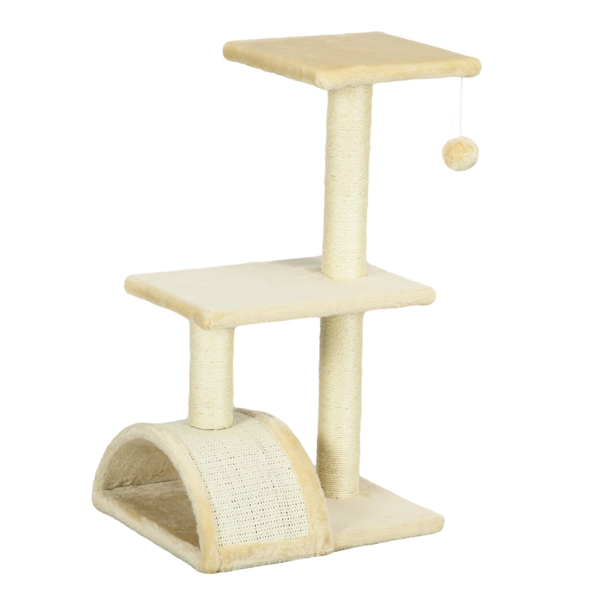 PawHut Cat Tree Tower for Indoor Cats, 72cm Climbing Activity Centre w/ Sisal Scratching Post, Pad, Arc Perch, Hanging Ball, Toy - Cream white