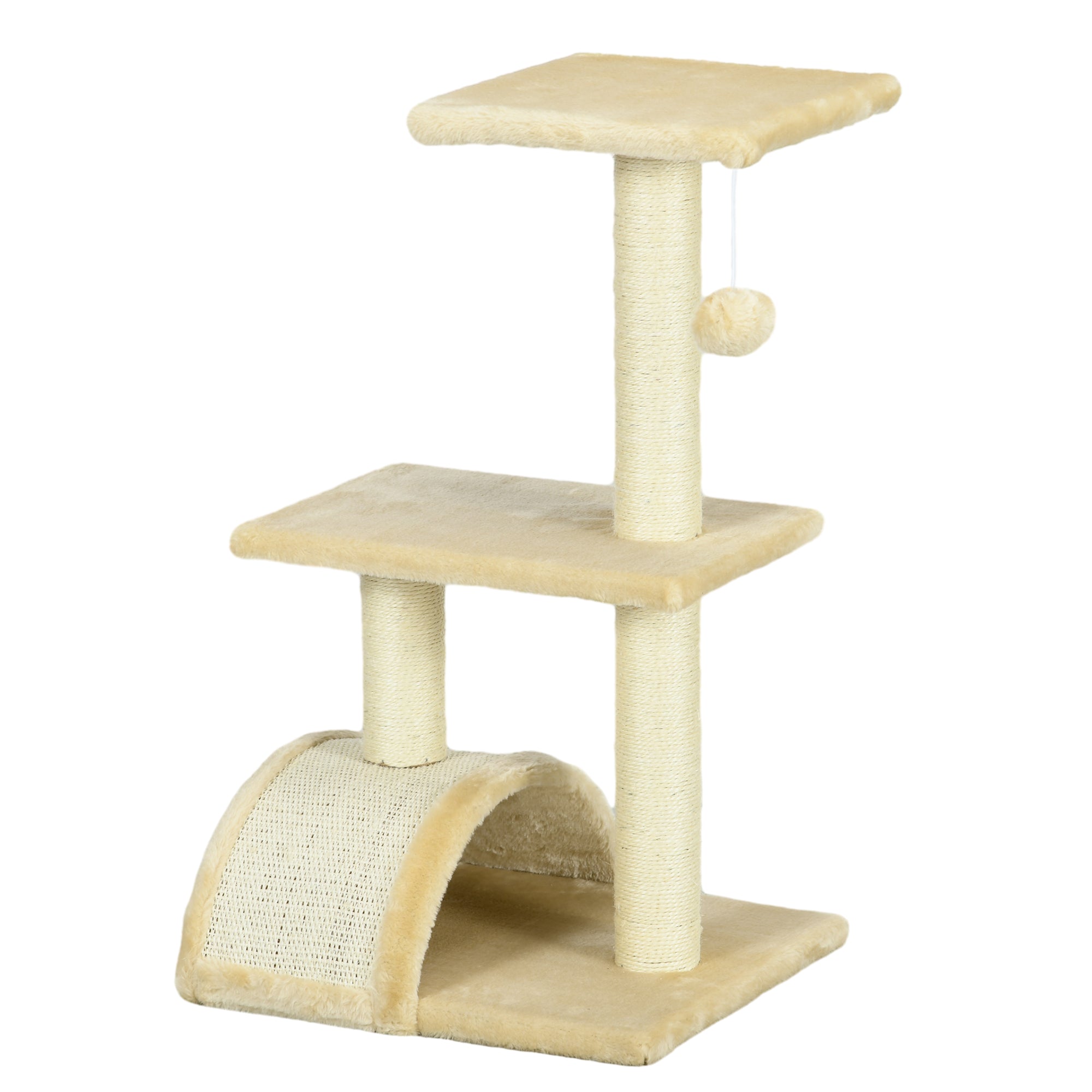 PawHut Cat Tree Tower for Indoor Cats, 72cm Climbing Activity Centre w/ Sisal Scratching Post, Pad, Arc Perch, Hanging Ball, Toy - Cream white